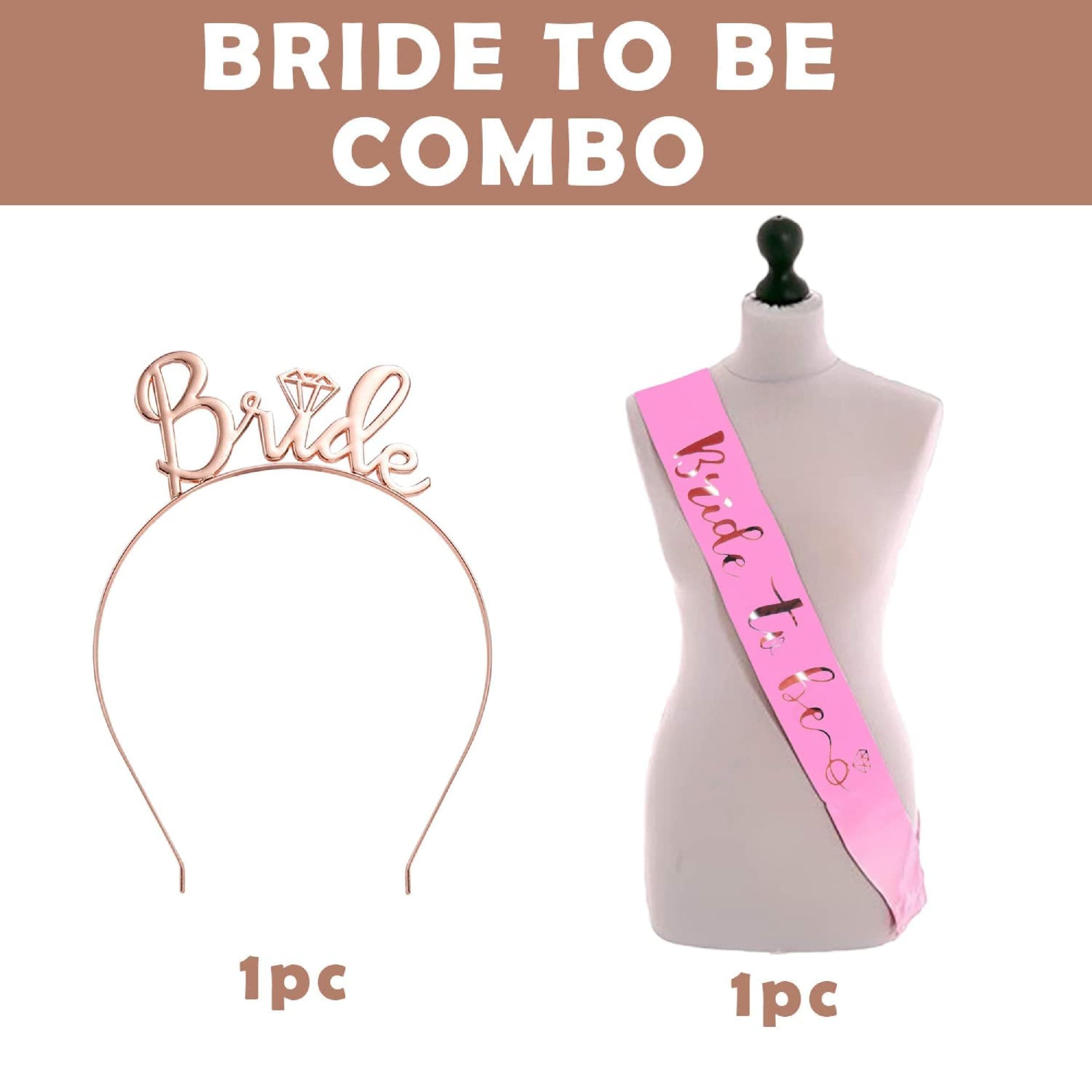 Balloonistics Bride to Be Decoration Kit – 2 Pcs Tiara & Pink Satin Sash – Premium Bridal Shower Props & Bachelorette Party Accessories thumbnail 2