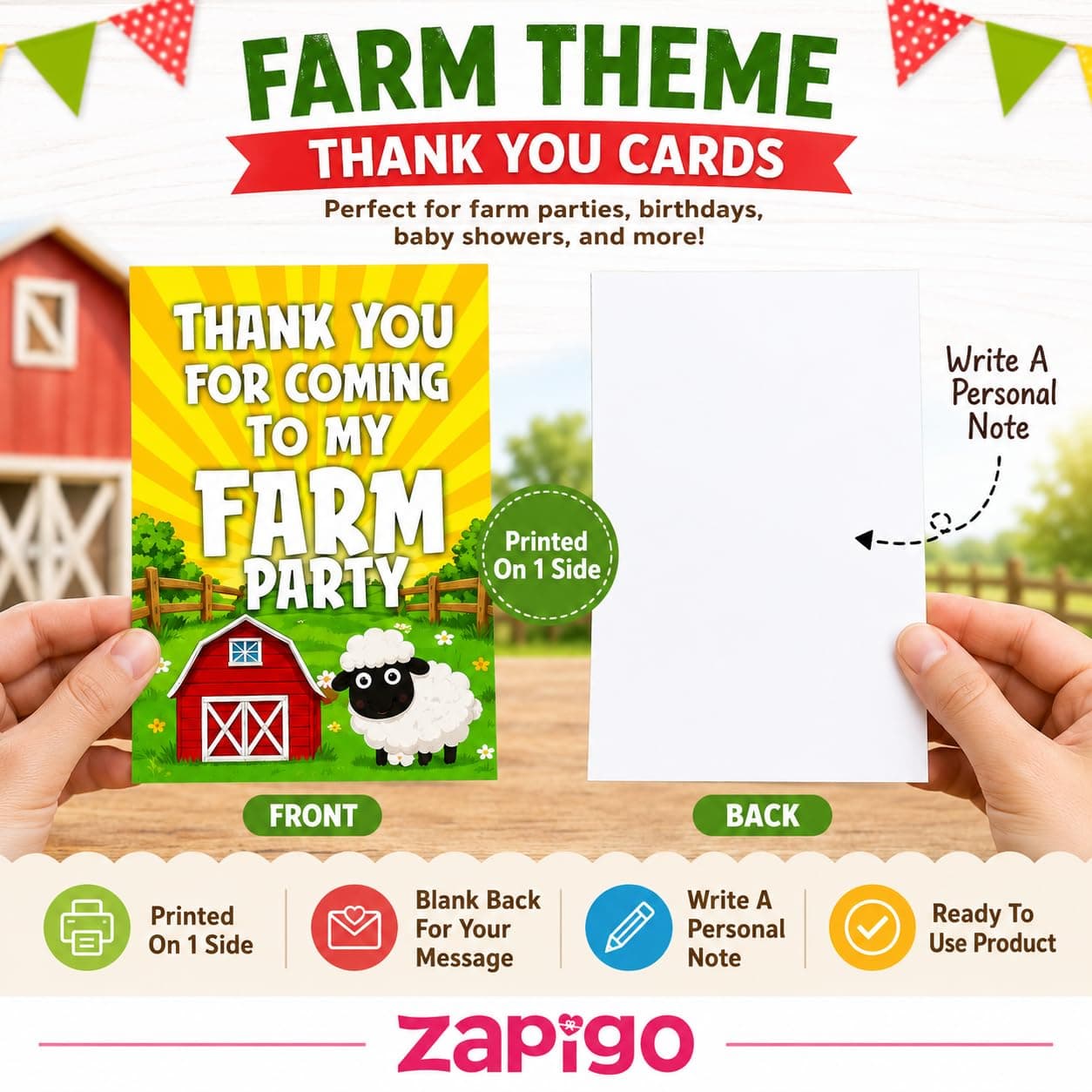 Balloonistics Farm Theme Thank You Cards - Pack of 20 Barnyard Party Note Cards - Premium Cardstock "Thanks for Mooving by My Birthday" Stationery, Rustic Red Tractor & Cow Gratitude Cards (Thank you Cards - Pack of 20) thumbnail 4