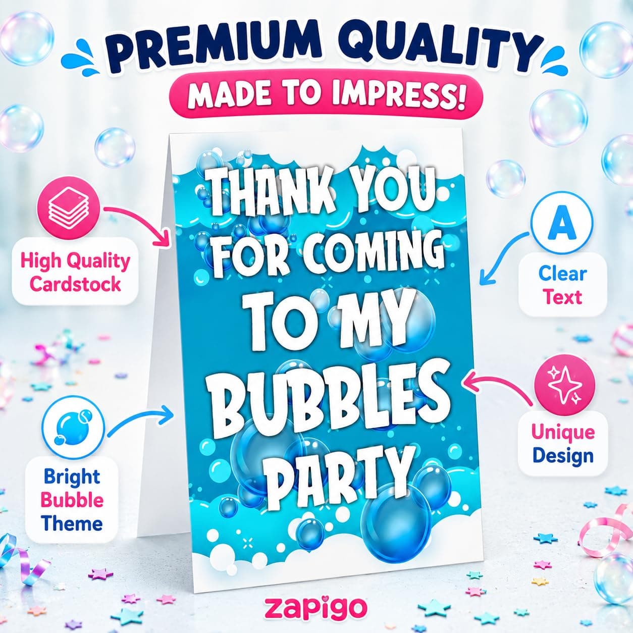 Balloonistics Bubble Theme Thank You Cards - Pack of 20 Whimsical "Pop" Party Note Cards - Premium Cardstock Double-Sided "Thanks for Popping By" Stationery, Iridescent Bubble & Blue Sky Gratitude Cards (Thank you Cards - Pack of 20) thumbnail 4