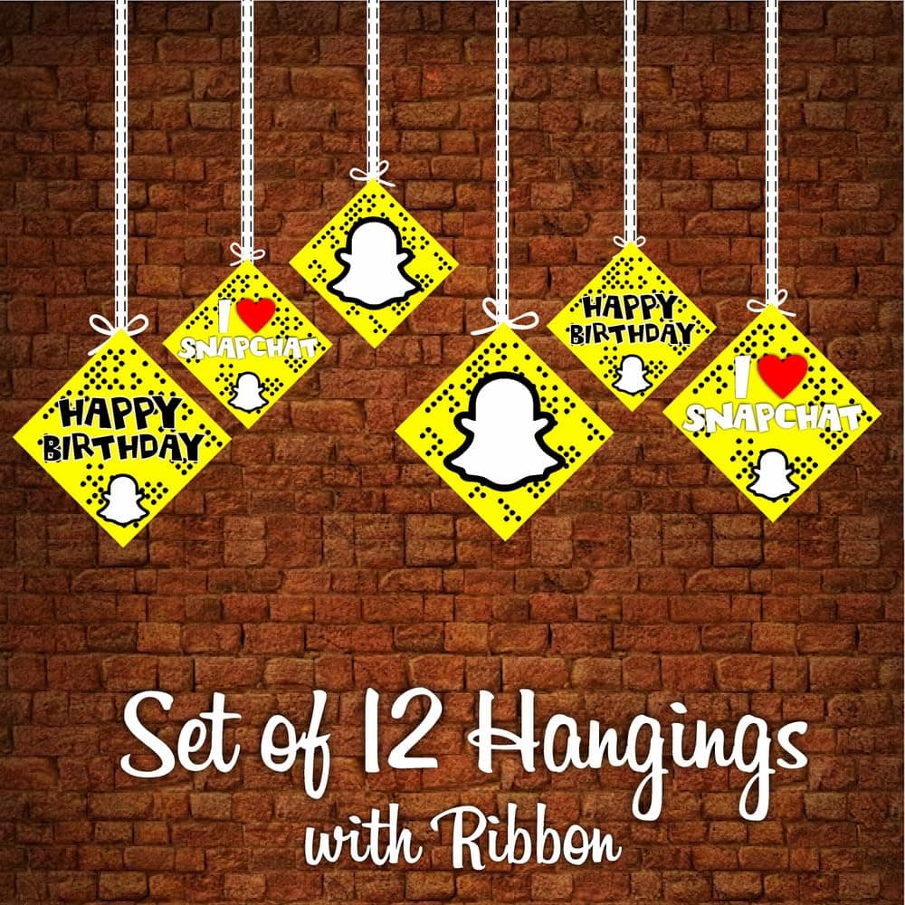 Balloonistics Snapchat Style Hanging Decorations - Pack of 12 Double-Sided Cardstock Social Media Ornaments with Ribbons - Yellow & White "Snap Theme" Party Decor for Teens & Adults thumbnail 5