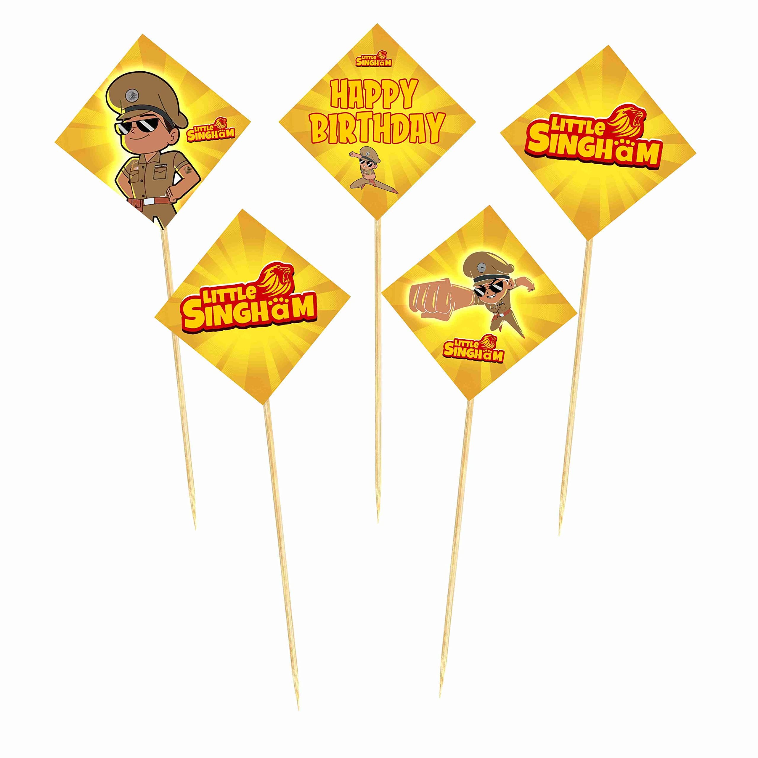 Balloonistics Little Police Singham Theme Cake Topper with Bamboo Sticks Durable Cardstock Party Decorations Perfect for Kids Birthday (Cake Topper - Pack of 10) thumbnail 2