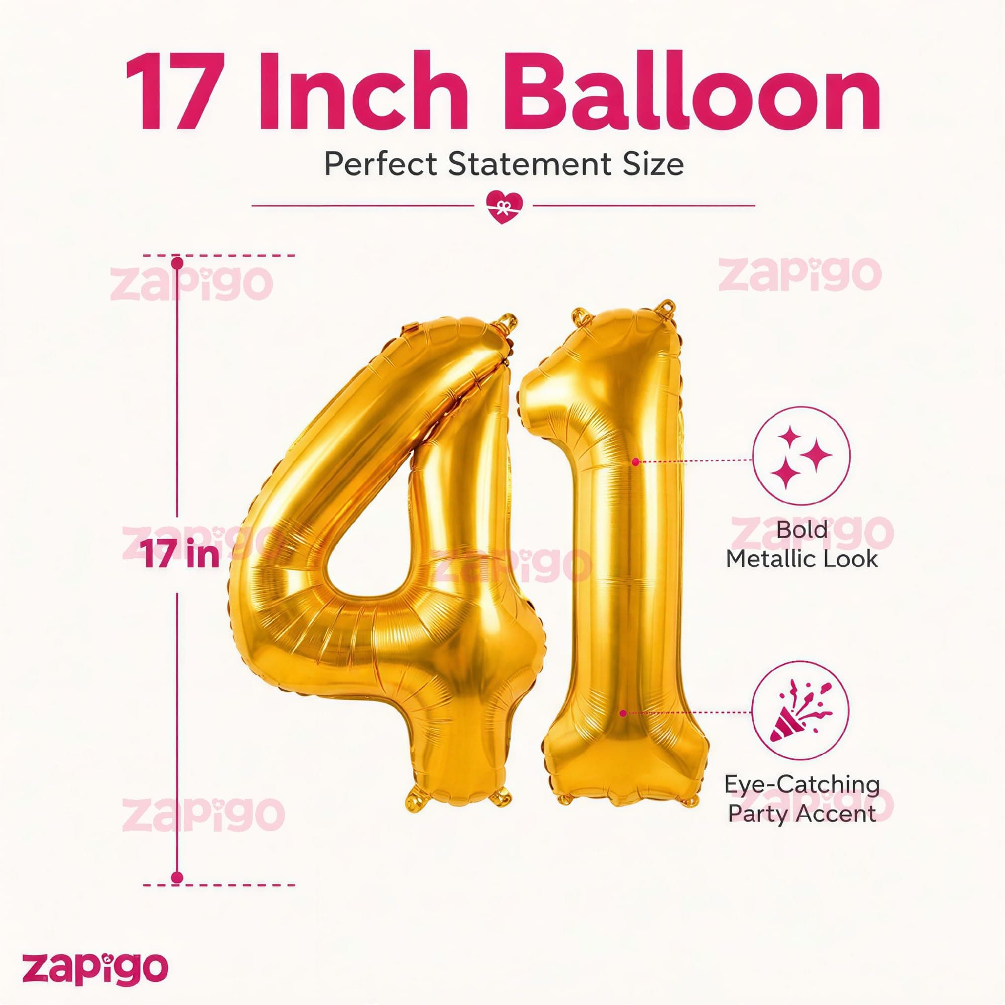 Balloonistics Gold Number 41 Foil Balloon – Number Balloon for 41st Birthday & Anniversary Celebrations thumbnail 3