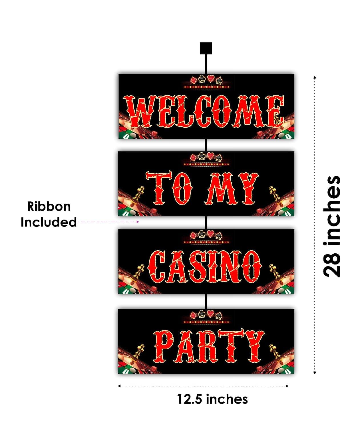 Balloonistics Casino Theme Welcome Board (2.3 Feet) - Las Vegas Style Hanging Entrance Decoration for Birthday Parties & Poker Nights - Large Cardstock Welcome Sign with Ribbons for Indoor & Outdoor Use (Welcome Outdoor Board) thumbnail 2