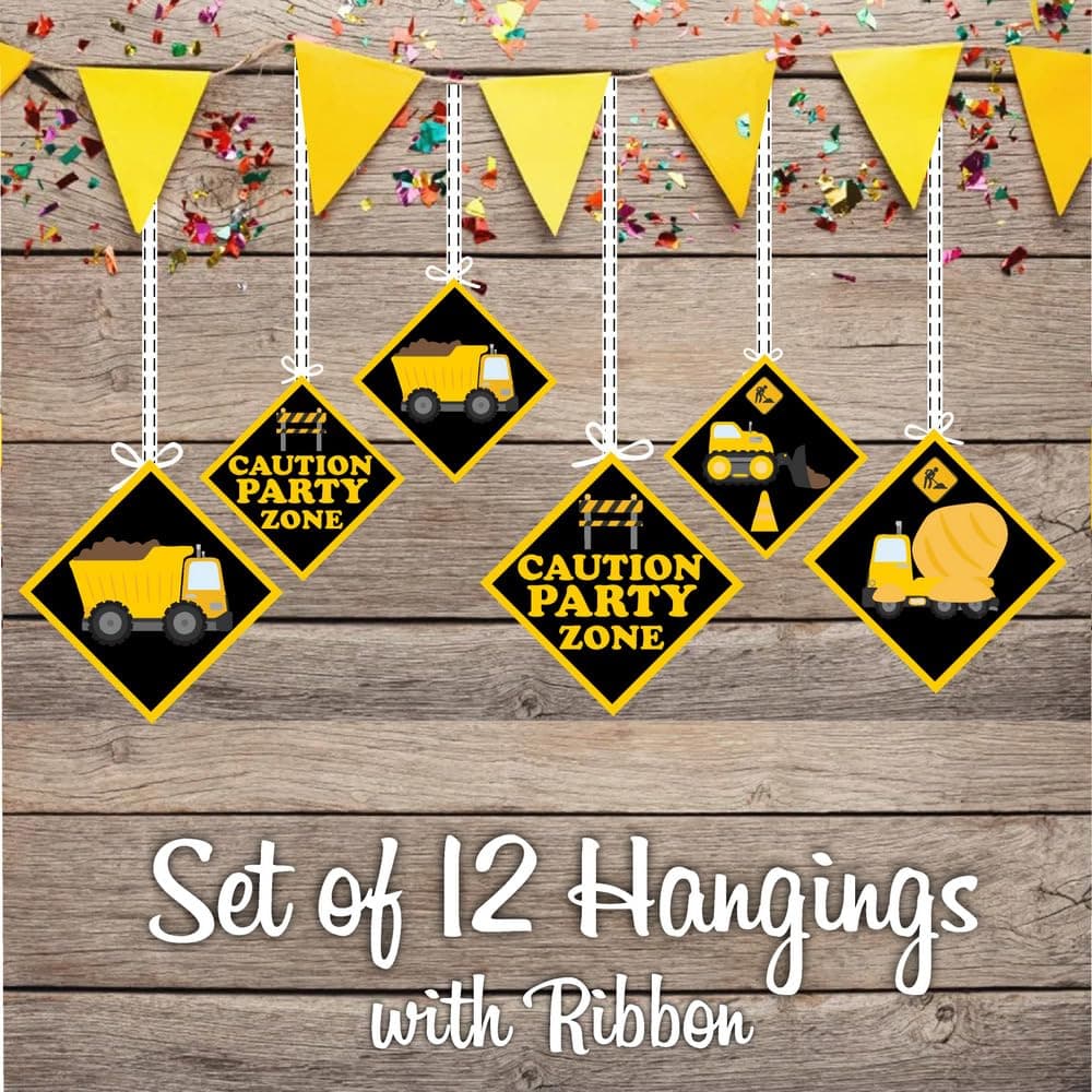 Balloonistics Construction Theme Hanging Decorations Double-Sided Cardstock Party Ornaments Excavator, Dump Truck & Road Sign Wall & Ceiling Hangings (Hangings - Pack of 12) thumbnail 2