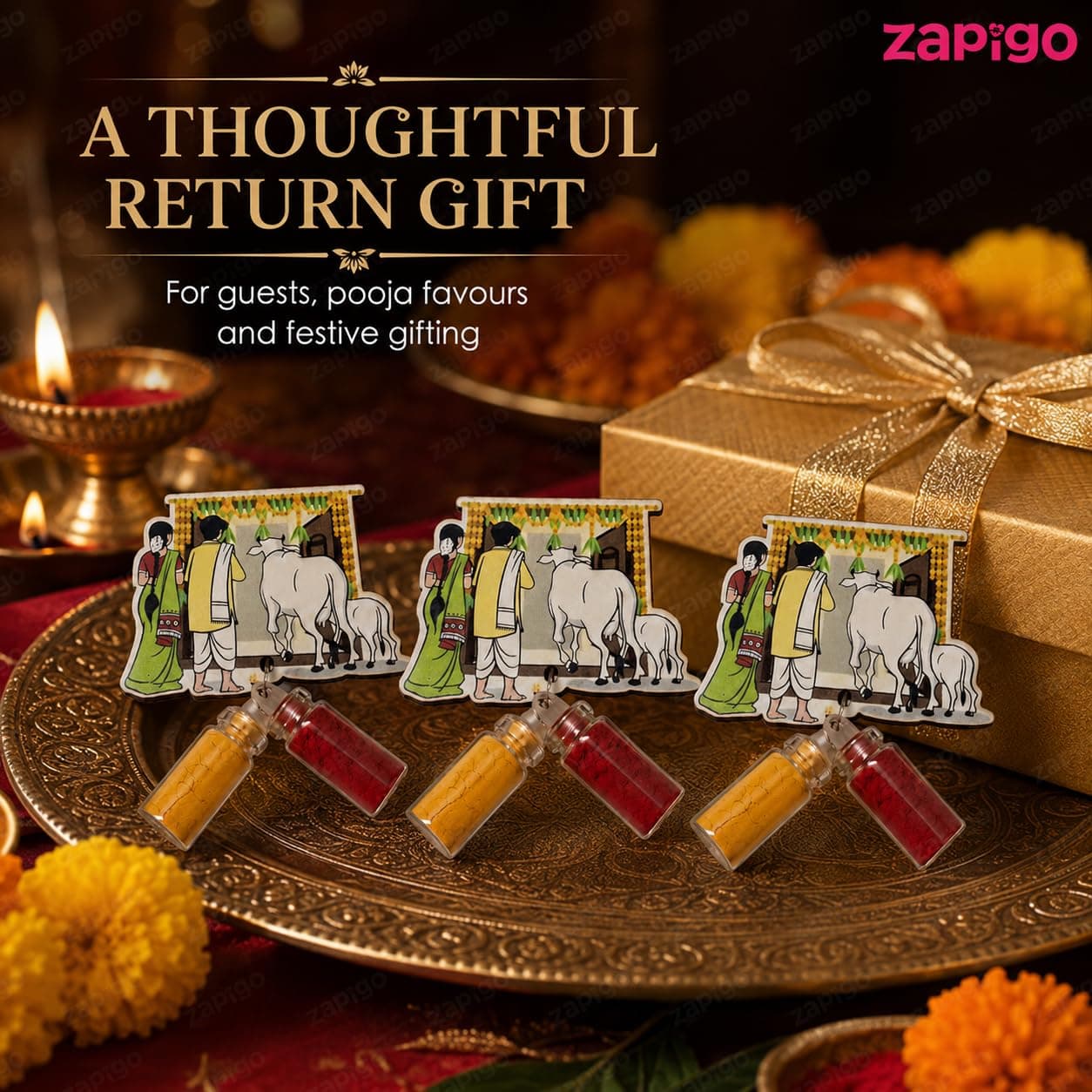 Habba House Warming Haldi Kumkum Set for Guests, Printed Cut-Out with Mini Dome Glass Bottles of Haldi & Kumkum, Traditional Griha Pravesh Return Gift (Gruhapravesam, Vaastu), Pack of 10 thumbnail 6