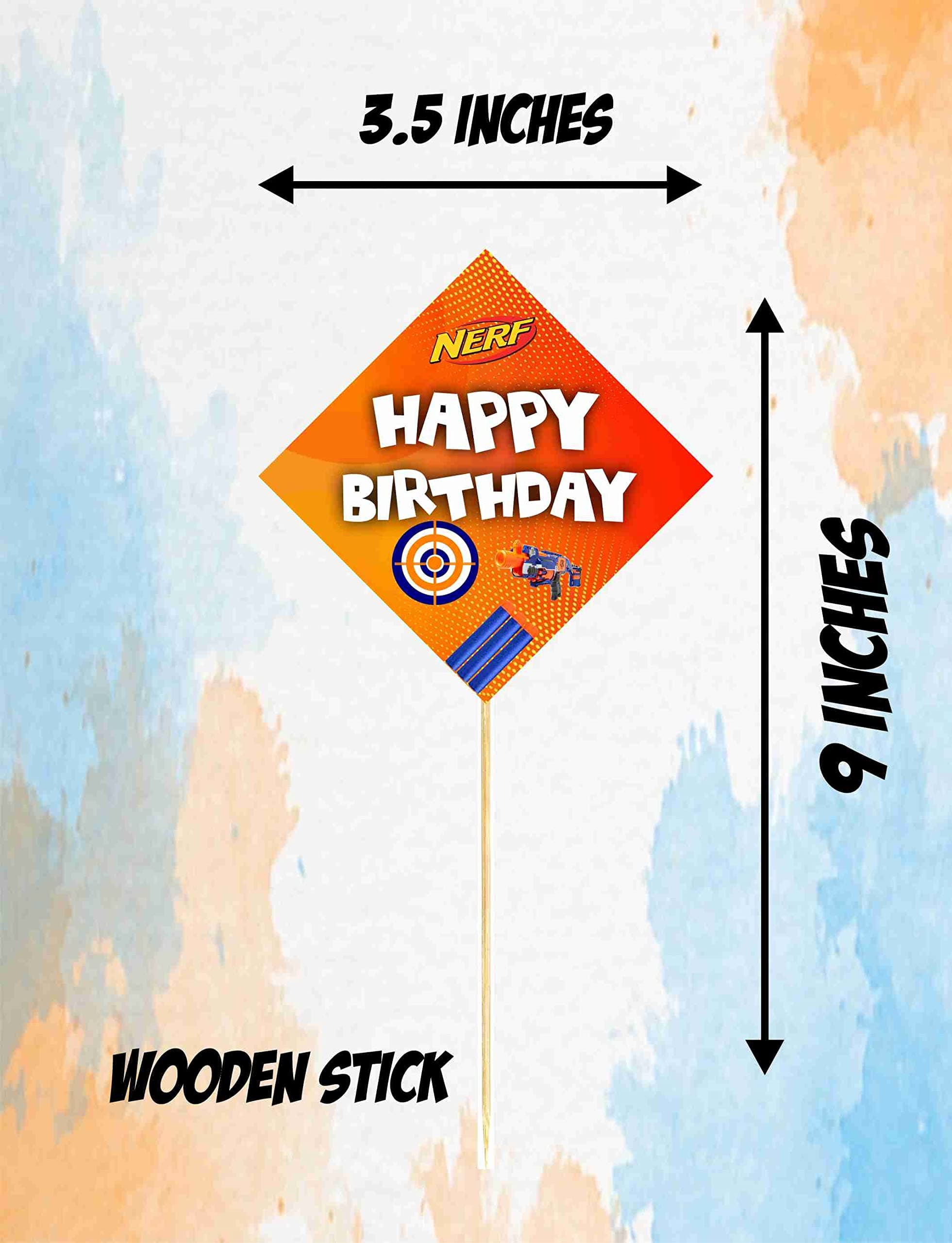 NERF Theme Happy Birthday Cake Topper - Pack of 10 "Battle Ready" Decorations - Blue & Orange Dart, Target & Blaster Cake Picks, Action-Packed Party Centerpiece (Cake Topper - Pack of 10) thumbnail 3