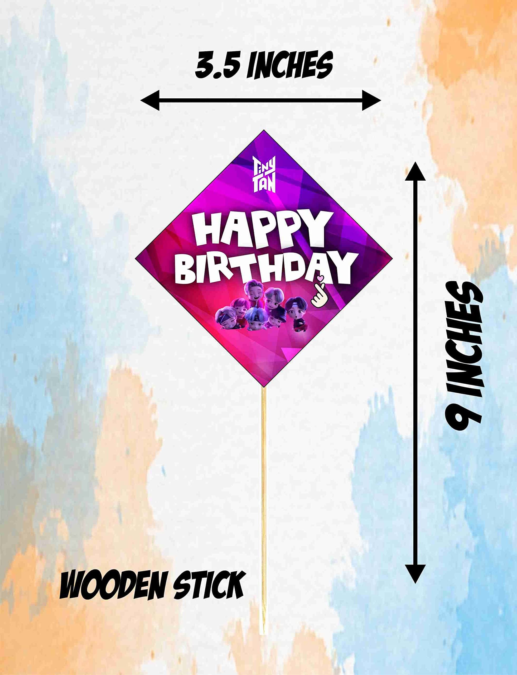 Balloonistics TinyTan Cake Topper - Large Double-Sided Cardstock K-Pop Decoration - Purple BTS-Inspired Chibi Character Cake Sign featuring All 7 Members - RM, Jin, SUGA, j-hope, Jimin, V, & Jung Kook (Cake Topper - Pack of 10) thumbnail 3