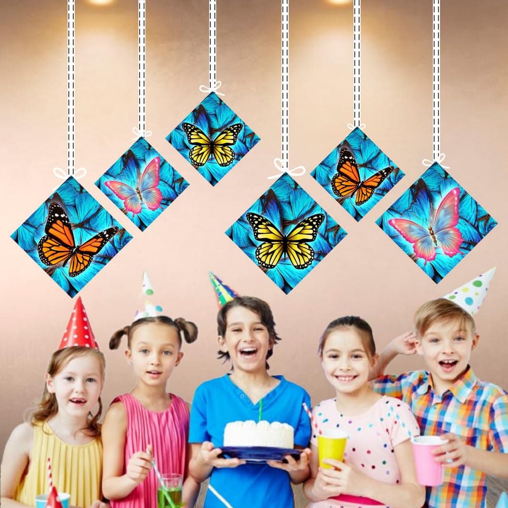 Balloonistics Butterfly Theme Birthday Hanging Decorations - Pack of 12 Double-Sided Cardstock Cutouts - Pink, Gold & Purple Enchanted Garden Party Decor, Whimsical Butterfly Ceiling Hangings (Hangings - Pack of 12) thumbnail 4