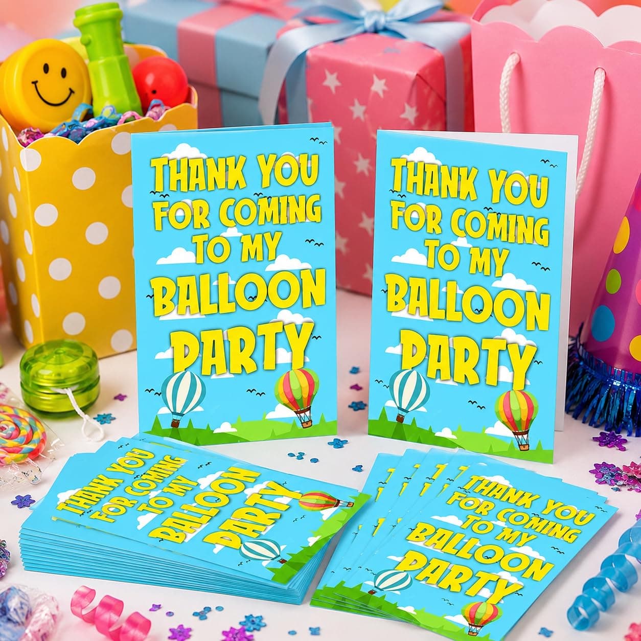 Balloonistics Hot Air Balloon Theme Thank You Cards - Pack of 20 Up & Away Party Appreciation Notes - Premium Cardstock Whimsical Sky & Clouds Stationery, Adventure Awaits Birthday Favors (Thank you Cards - Pack of 20) thumbnail 1