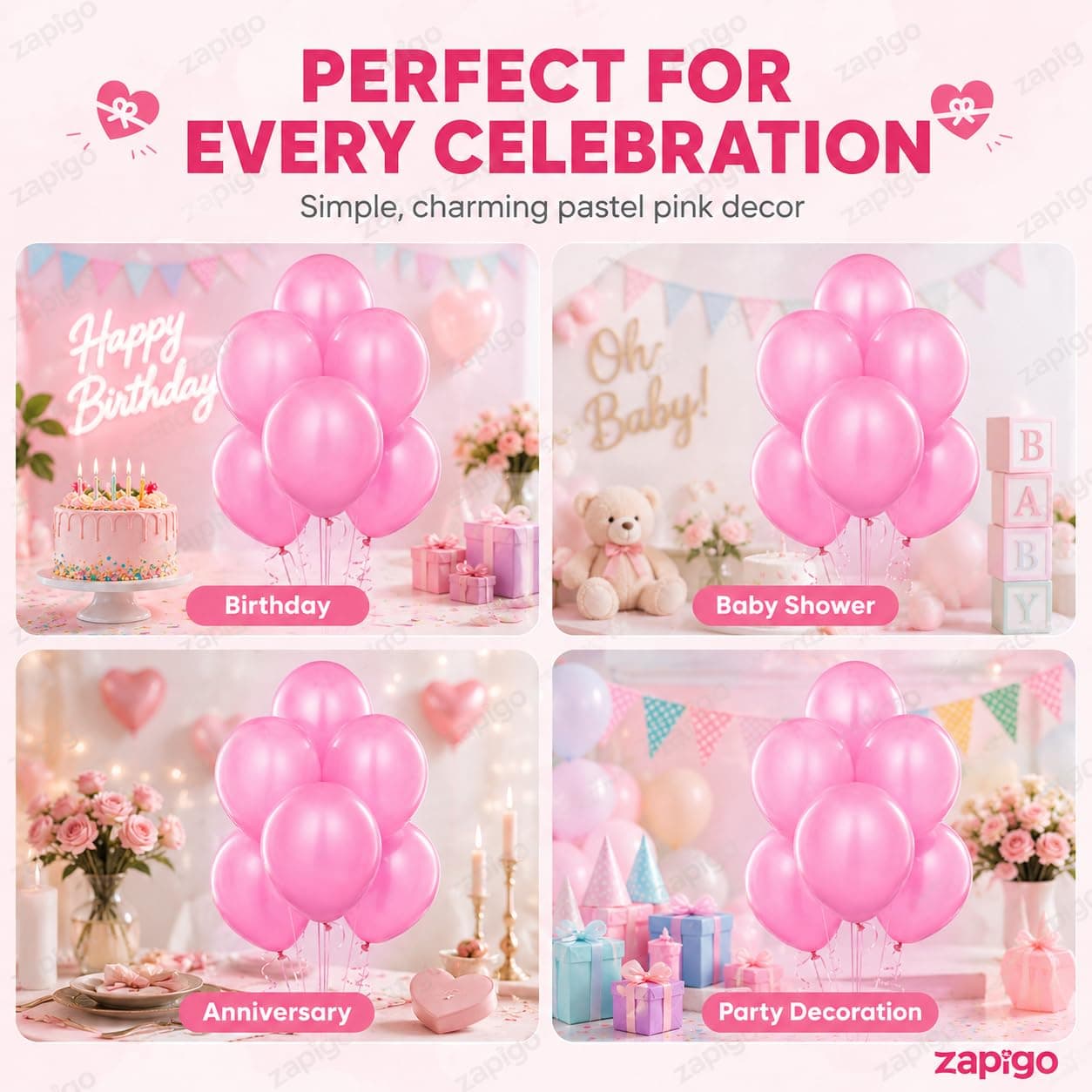 Balloonistics Pink Pastel Balloons for Decorations Pack of 50 thumbnail 5