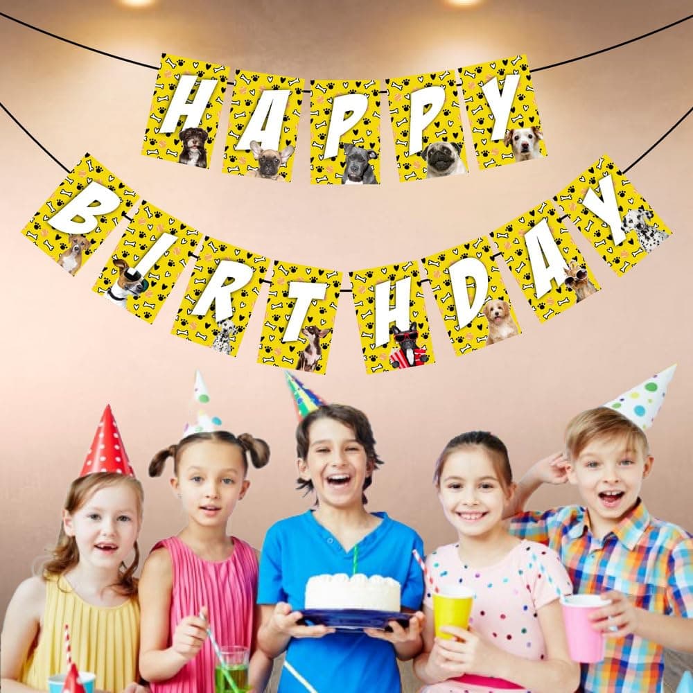 Balloonistics Dog Theme Happy Birthday Banner - Puppy & Paw Print Cardstock Bunting for Kids and Pet Birthdays - Let’s Paw-ty & Doggy Theme Party Supplies, Animal Lover Backdrop thumbnail 3