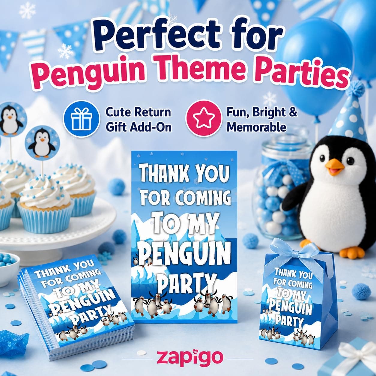 Balloonistics Penguin Happy Birthday Thank You Cards - Pack of 20 Premium Cardstock Notes - Cute Winter Theme Party Supplies, "Thanks for Sliding By" Kids Appreciation Cards with Envelopes (Thank you Cards - Pack of 20) thumbnail 8