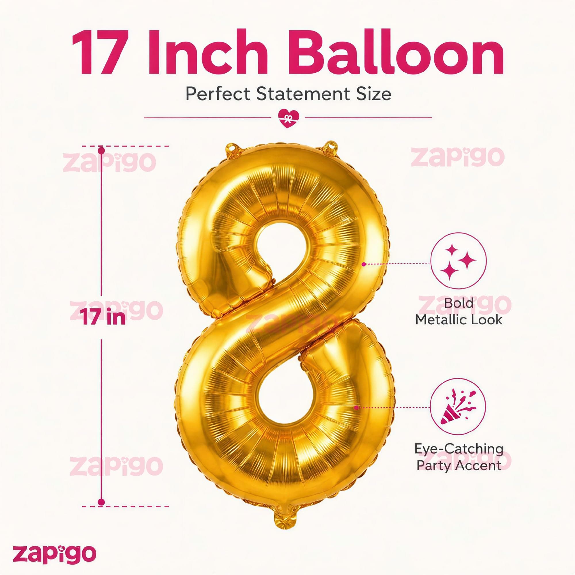 Balloonistics Gold Foil Number 8 Balloon – 16 Inch Golden Foil Number for Custom Age, Year & Phrase Party Decoration (Number 8) thumbnail 3