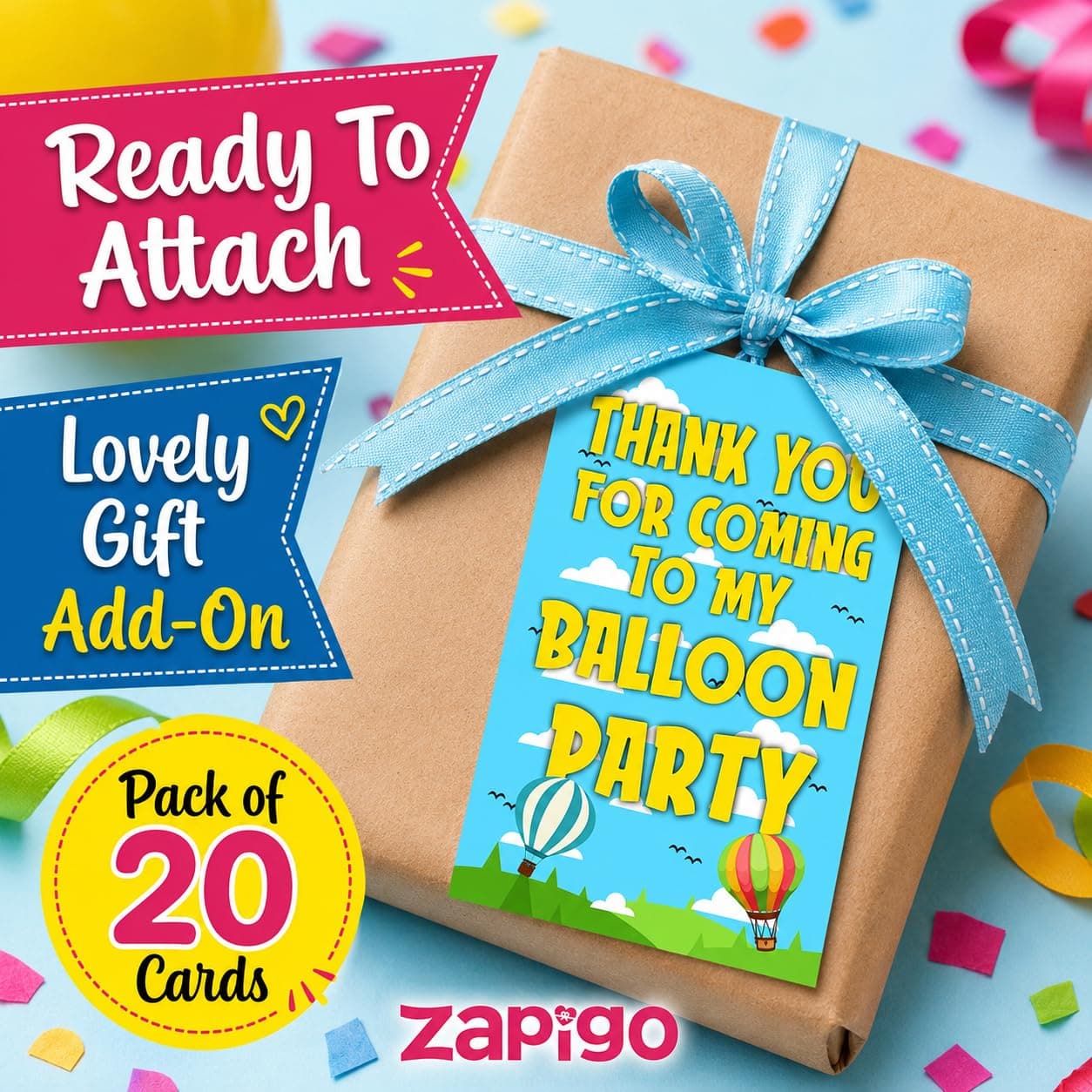 Balloonistics Hot Air Balloon Theme Thank You Cards - Pack of 20 Up & Away Party Appreciation Notes - Premium Cardstock Whimsical Sky & Clouds Stationery, Adventure Awaits Birthday Favors (Thank you Cards - Pack of 20) thumbnail 3