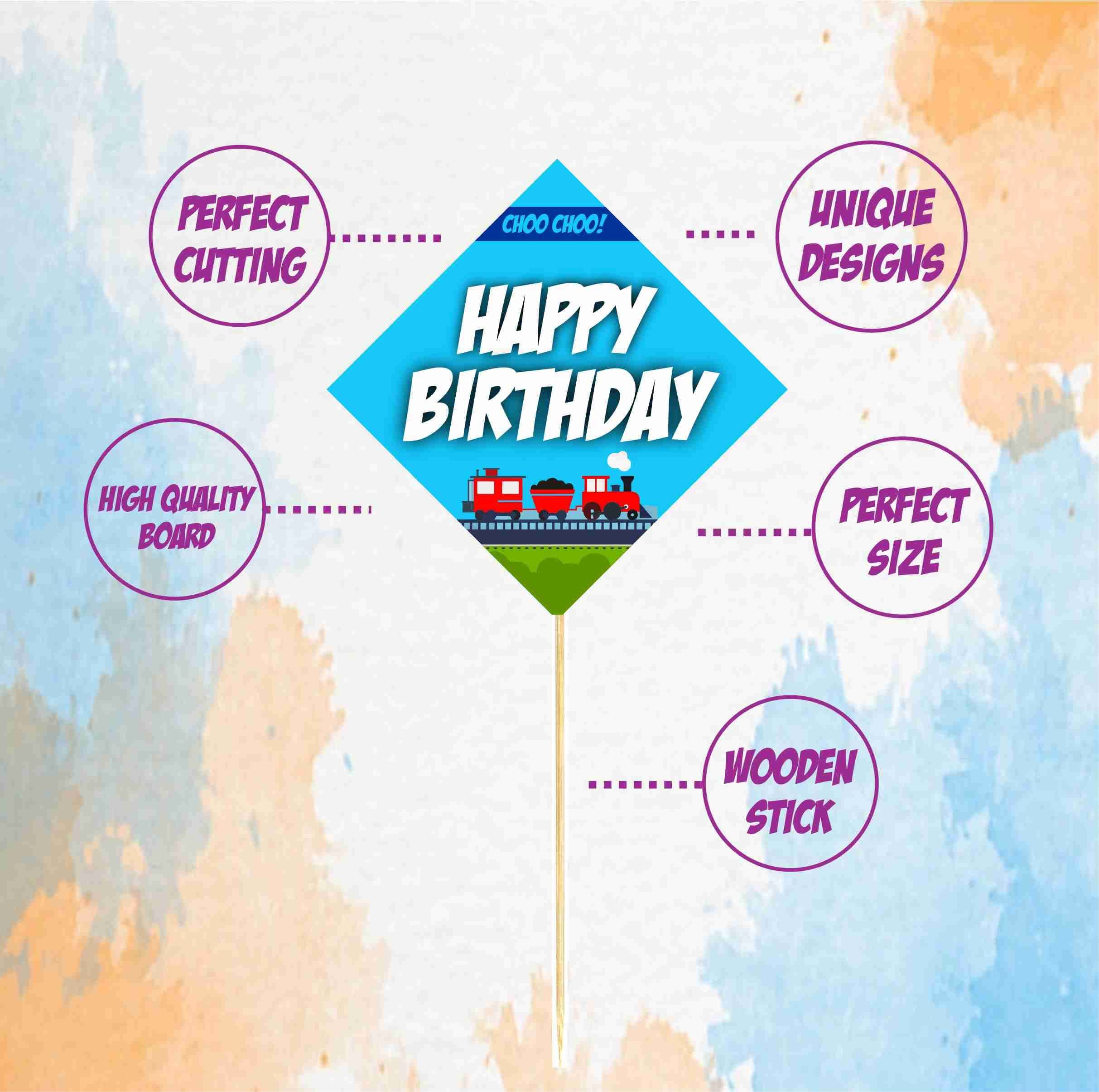 Balloonistics Train Birthday Theme Cake Topper Premium Cardstock Decorations with Bamboo Sticks Steam Engine Rail Birthday Party Supplies for Kids (Cake Topper - Pack of 10) thumbnail 5