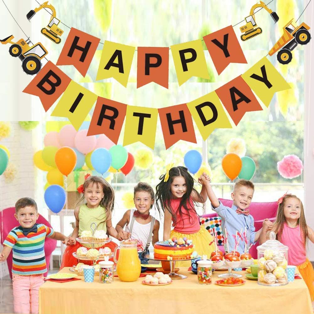 Balloonistics Construction Vehicle Happy Birthday Banner – 17-Piece Hard Paper Set with Excavator, Bulldozer & Truck for Boys Birthday Party Decoration thumbnail 3