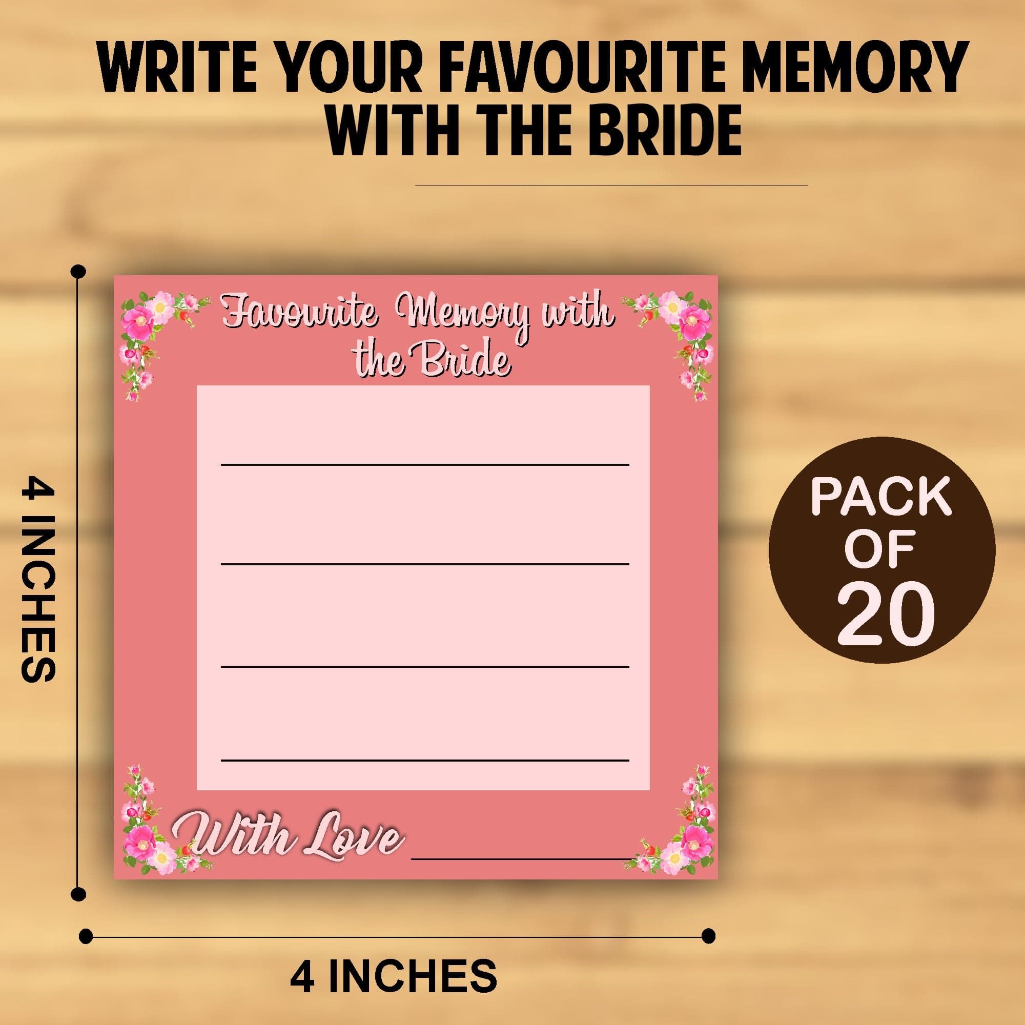 Balloonistics Favourite Memory with the Bride Cards – Pack of 20 – Pink Floral Keepsake for Bridal Showers & Bachelorette Parties – Premium 4x4 Inch Cardstock Wedding Activity thumbnail 2