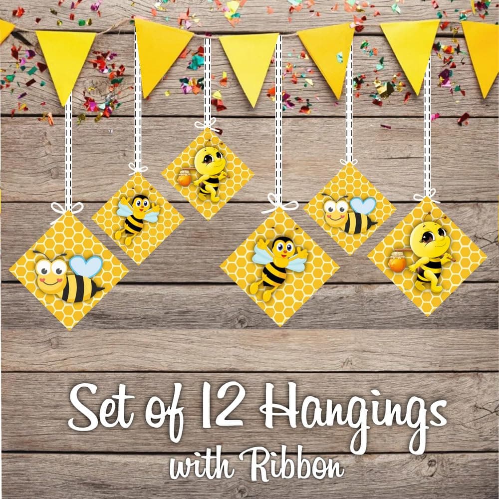 Balloonistics Honey Bee Hanging Decorations Double-Sided Cardstock Honey Bee Theme Party Supplies Hanging Ornaments with Ribbon for Birthday (Hangings - Pack of 12) thumbnail 2