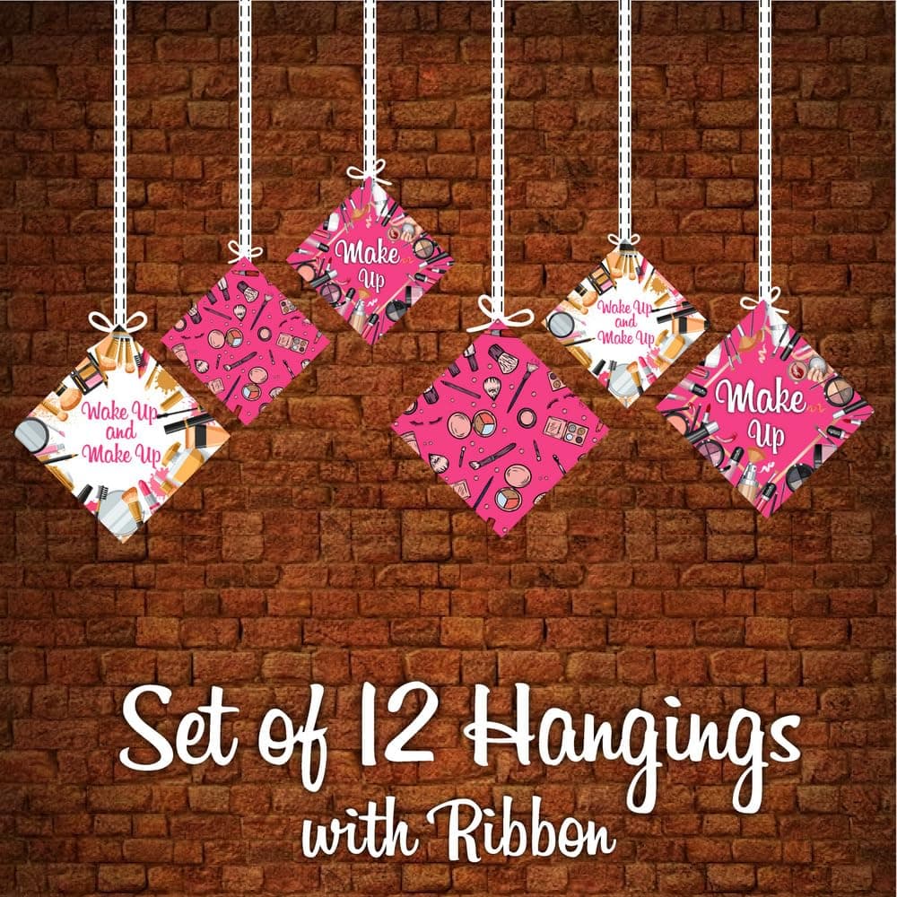 Balloonistics Makeup Theme Happy Birthday Hanging Decorations - Pack of 12 Double-Sided Cardstock Cutouts with Ribbons - Glamour & Cosmetics Party Ceiling Decor, Spa Day & Salon Theme Room Accents (Hangings - Pack of 12) thumbnail 5