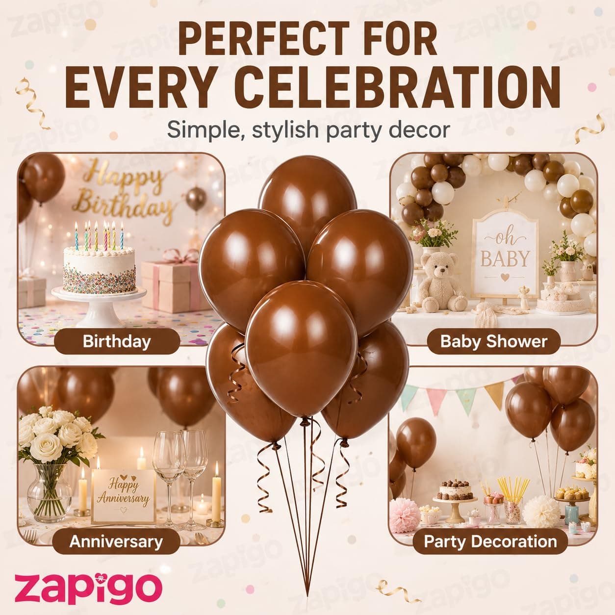 Balloonistics 10 Inch (Pack Of 50) Balloons for Birthday Decoration, Decoration for Weddings, Engagement, Baby Shower, 1st Birthday, Anniversary Party, Birthday Party supplies (Brown) thumbnail 5