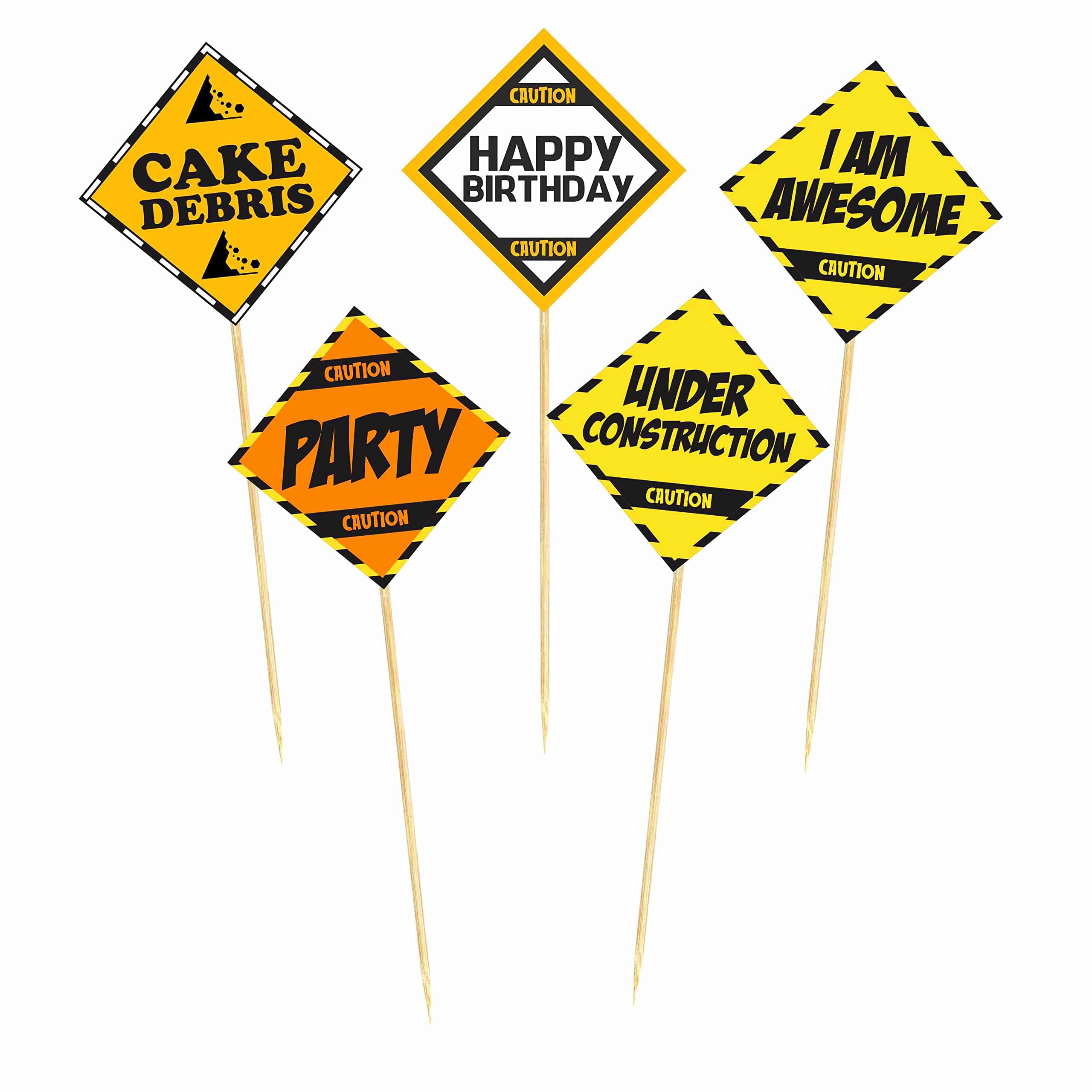 Balloonistics Construction Cake Topper Set Excavator, Dump Truck & Road Sign Decorations Construction Theme Birthday Party Supplies for Boys (Cake Topper - Pack of 10) thumbnail 2