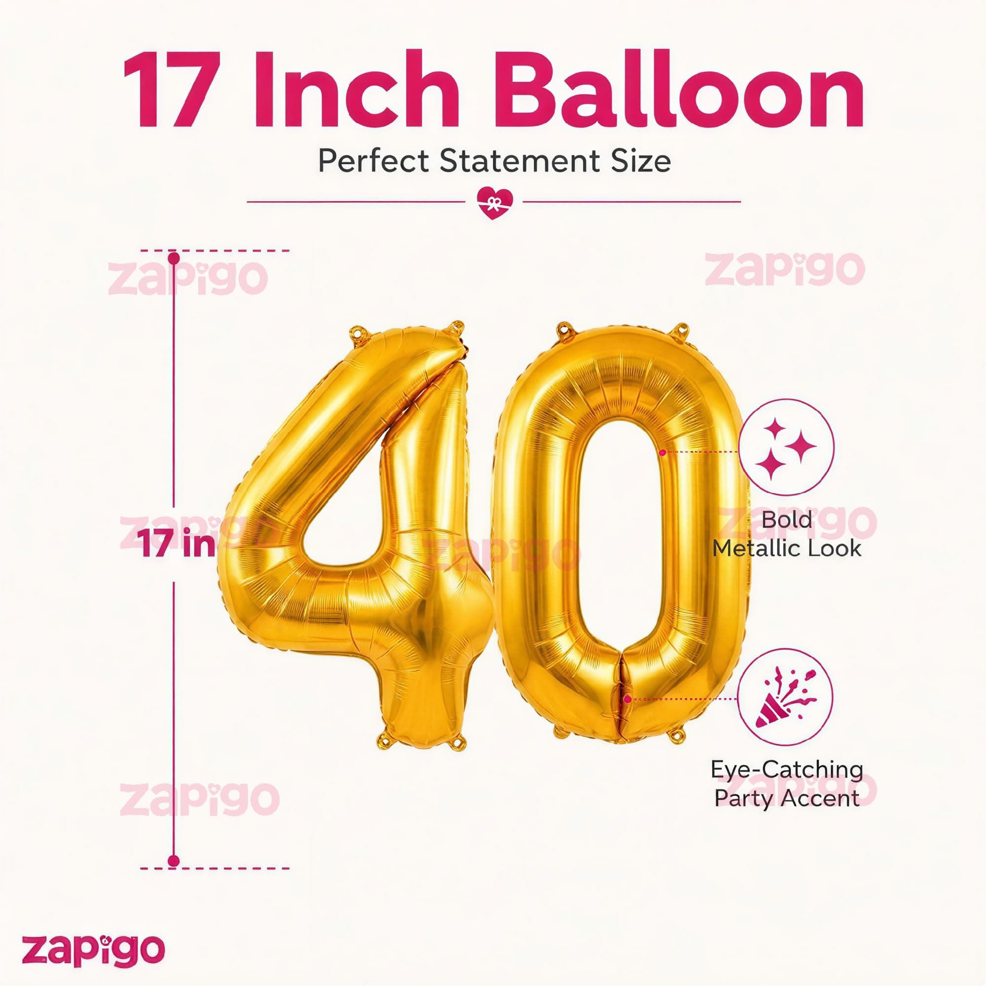Balloonistics Number 40 Gold Foil Balloon – 17-Inch Metallic '40' Balloon Pack of 2 for 40th Birthday, Fabulous Forty & Milestone Party Decoration thumbnail 3
