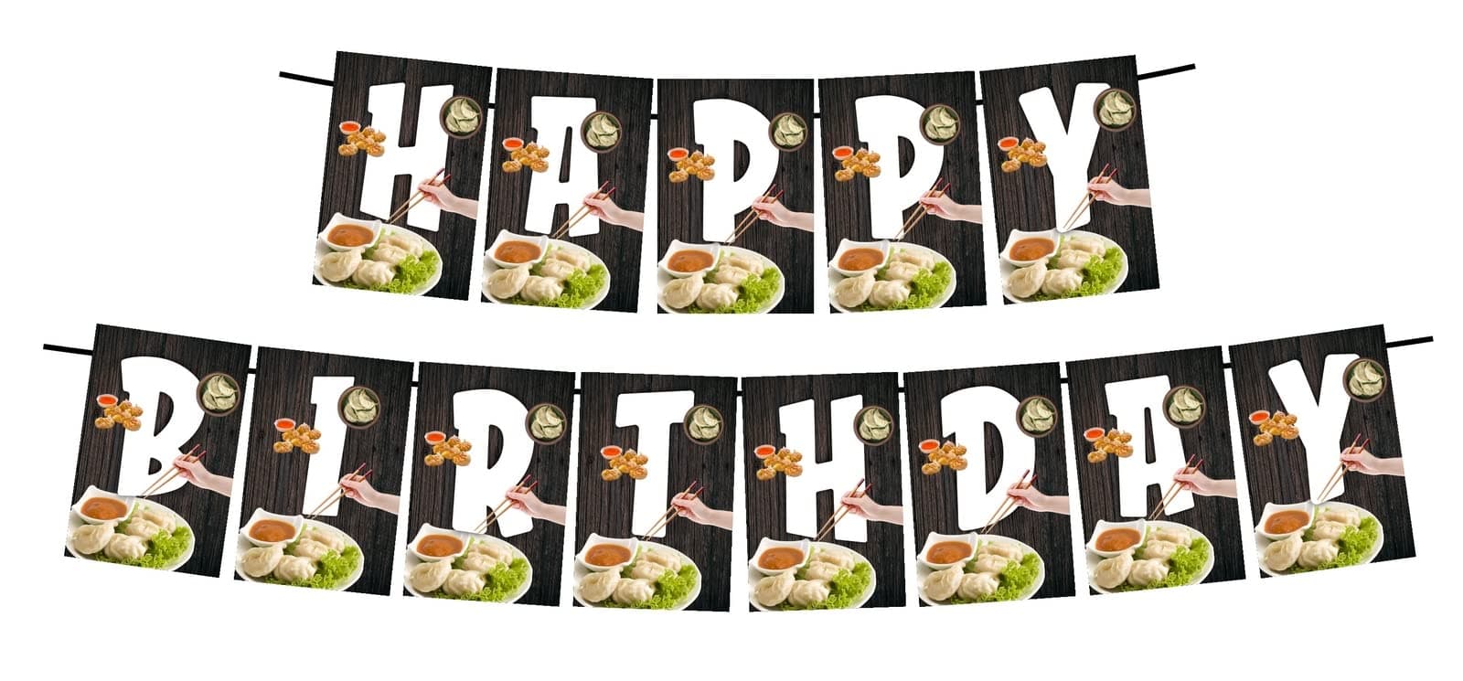 Balloonistics Momos Theme Happy Birthday Banner - Dumpling & Dim Sum Lover Cardstock Bunting for Desi Foodies - Street Food Theme Birthday Decorations, Spicy Chutney Party Supplies, Backdrop Decor thumbnail 1