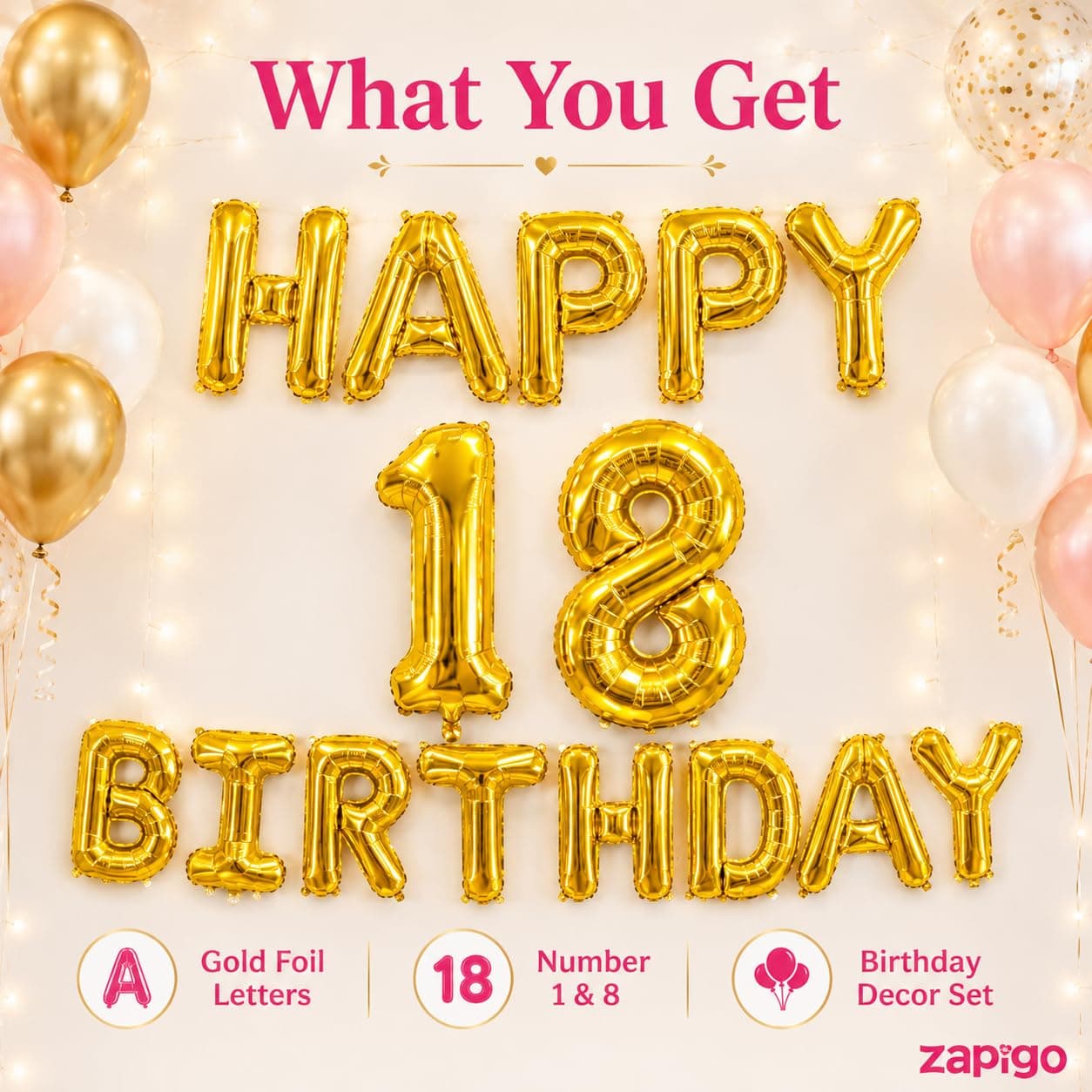 Balloonistics Happy Birthday Letter Golden Foil Balloons and Number Golden Foil Balloon for Party Decoration (Number 18) thumbnail 5