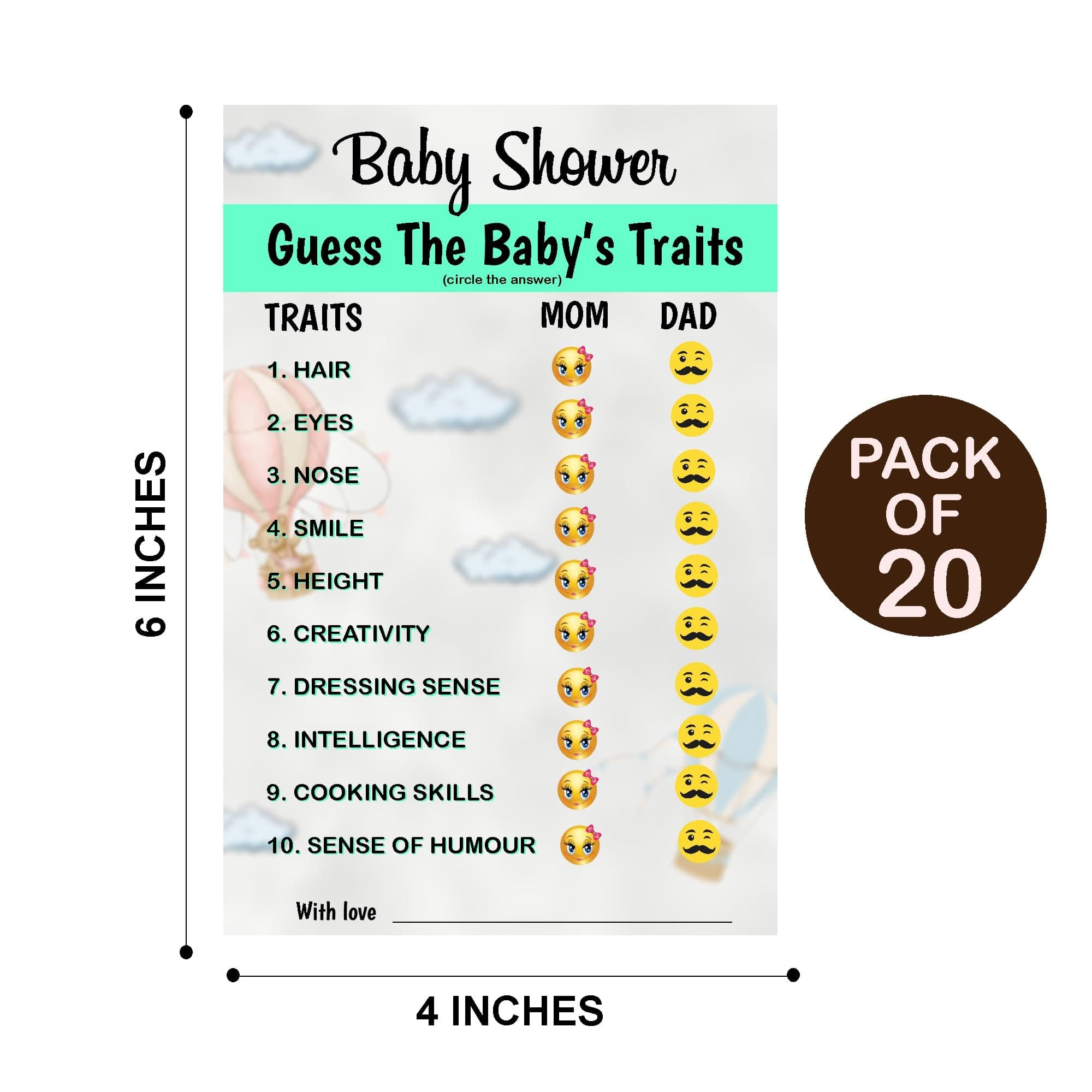 Balloonistics Baby Shower Activity Cards – Pack of 20 – “Baby Traits” Prediction & Wishes Game – Premium 4x6 Inch Cardstock – Botanical Greenery Design thumbnail 2