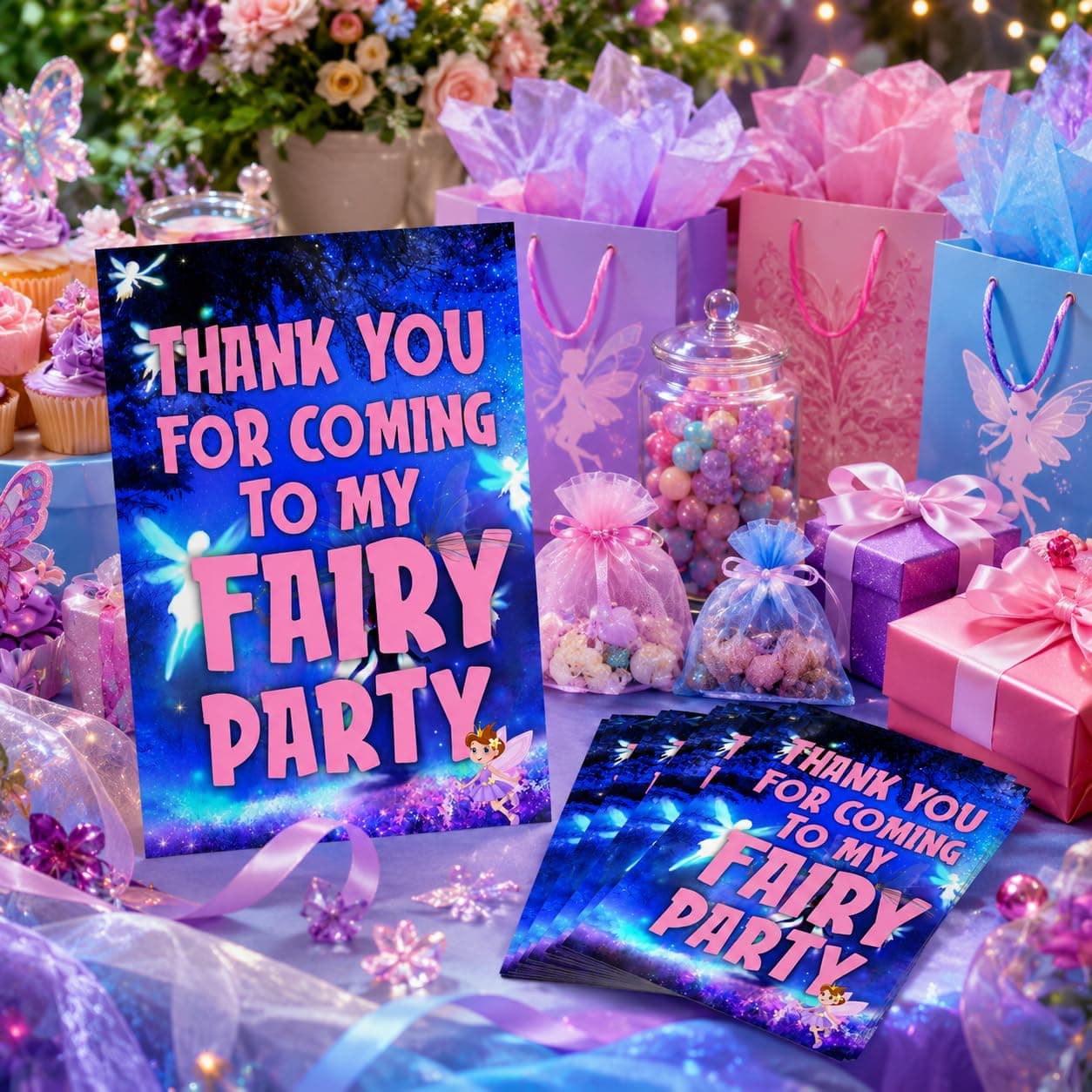 Balloonistics Fairy Theme Thank You Cards - Pack of 20 Enchanted Forest Party Note Cards - Premium Cardstock "Thank You for Making My Birthday Magical" Stationery, Whimsical Floral & Pixie Dust Gratitude Cards (Thank you Cards - Pack of 20) thumbnail 1