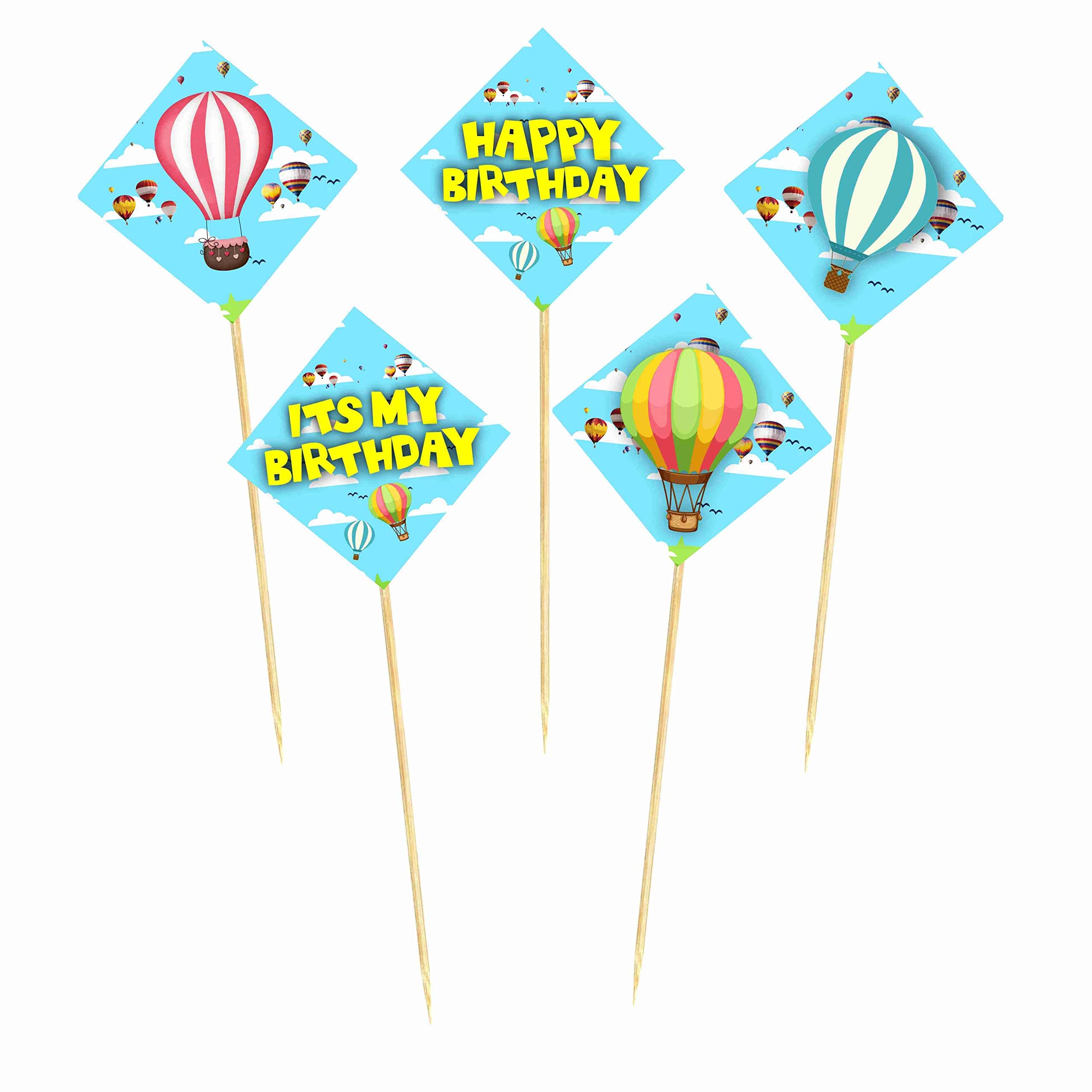 Balloonistics Hot Air Balloon Happy Birthday Cake Toppers -Up & Away Party Decorations - Premium Cardstock Pastel Sky & Cloud Figures on Bamboo Sticks (Cake Topper - Pack of 10) thumbnail 2