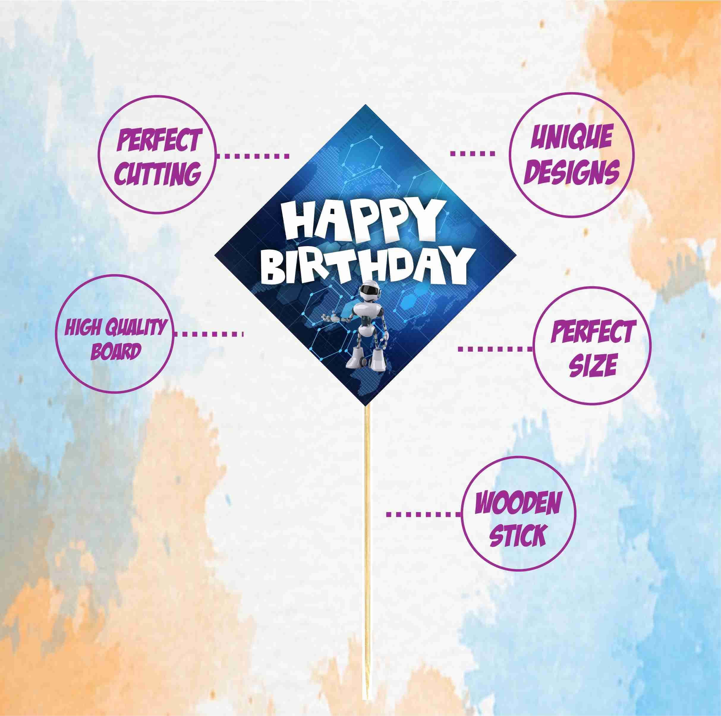 Balloonistics Robot Theme Happy Birthday Cake Topper - Vibrant Cardstock Mechanical Cake Decoration - Futuristic Sci-Fi Party Supplies for Kids, Boys & STEM Birthdays thumbnail 5