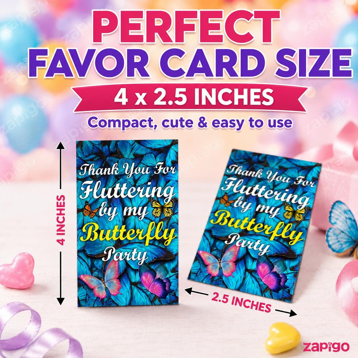 Balloonistics Butterfly Theme Birthday Thank You Cards - Pack of 20 Elegant "Fluttering" Note Cards with Envelopes - Double-Sided Cardstock Fill-in Appreciation Cards for Girls, Enchanted Garden Party Favors (Thank you Cards - Pack of 20) thumbnail 4