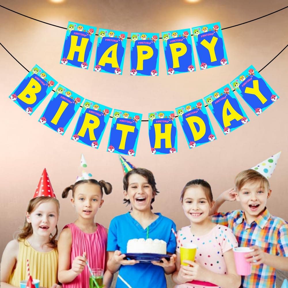 Balloonistics Little Shark Happy Birthday Banner Cardstock Decorations for Kids Birthday Backdrop Sign with Ribbon for Indoor and Outdoor (Happy Birthday Banner) thumbnail 3