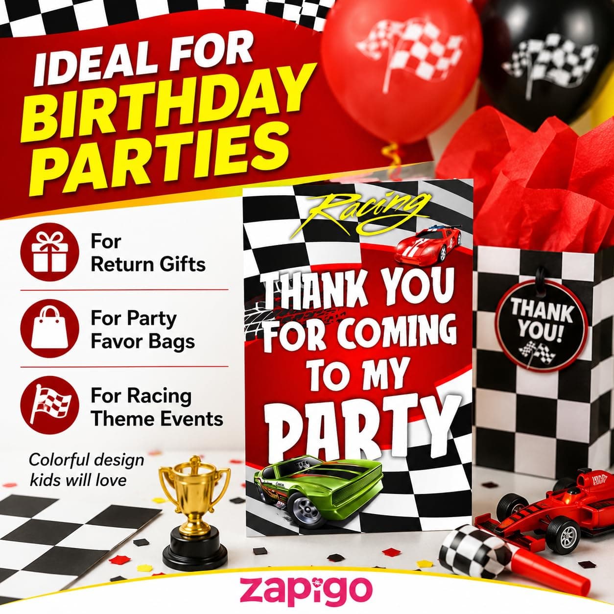 Balloonistics Sports Car Theme Thank You Cards - Pack of 20 Premium Matte Note Cards - Racing & Supercar Birthday Stationery with Matching Envelopes - Double-Sided Cardstock Luxury Car Gratitude Cards (Thank you Cards - Pack of 20) thumbnail 7