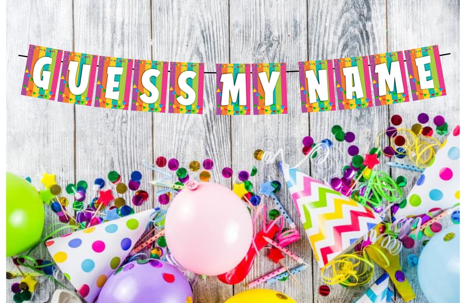Balloonistics Guess My Name Banner - Secret Name Cardstock Bunting - Baby Shower Decorations, Interactive Party Supplies, Mystery Name Backdrop thumbnail 2