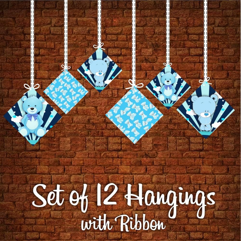 Balloonistics Blue Teddy Bear Birthday Hanging Decorations - Pack of 12 Double-Sided Cardstock Swirls & Cutouts - Premium Cuddly Bear Theme Party Decor with Ribbons - Perfect for Boys’ Birthdays & Room Decor (Hangings - Pack of 12) thumbnail 5