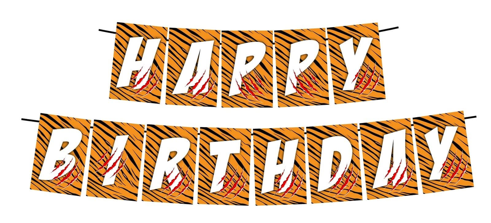 Balloonistics Tiger Stripes Happy Birthday Banner - Wild One & Jungle Safari Cardstock Bunting - Orange & Black Animal Print Party Decorations, "King of the Jungle" Backdrop thumbnail 1