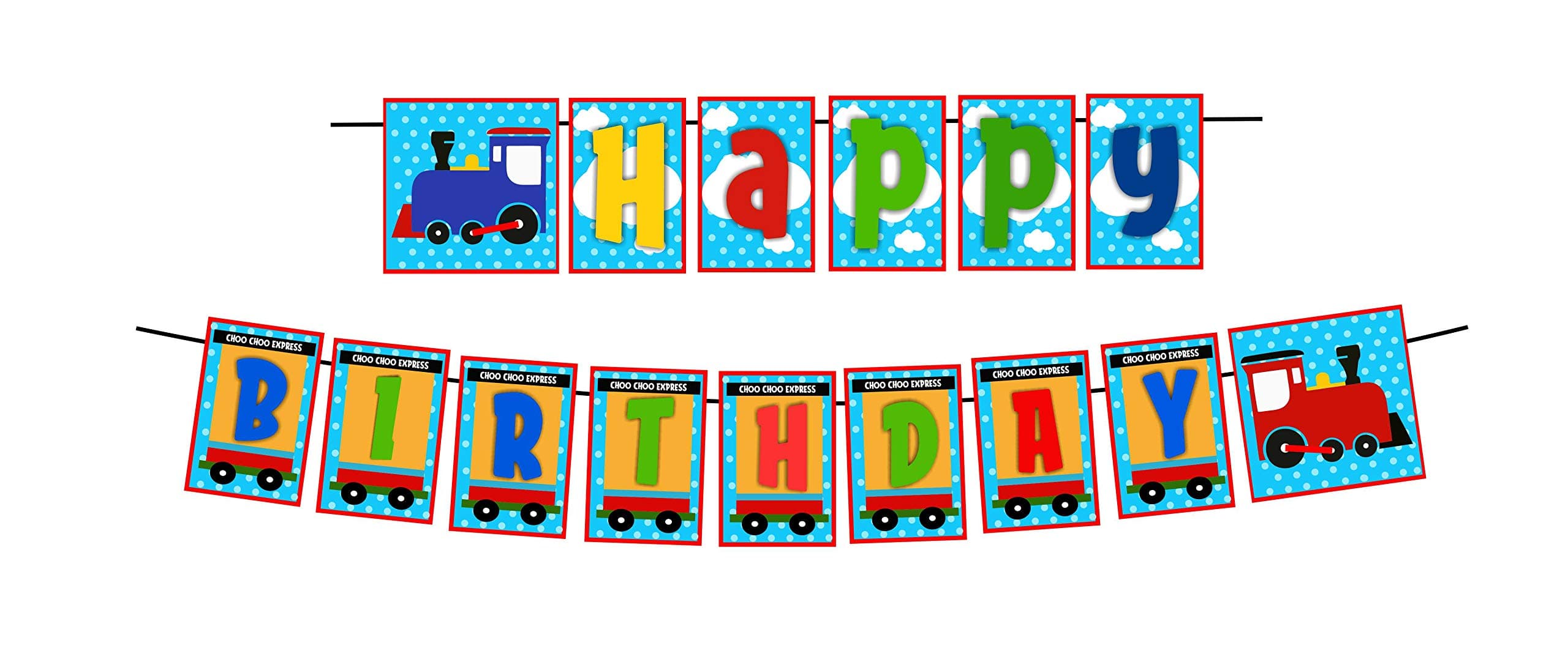 Balloonistics Train Theme Happy Birthday Banner – Railway & Steam Engine Bunting Flags – Premium Cardstock Party Decoration for Kids' Train & Transport Birthday Parties thumbnail 1