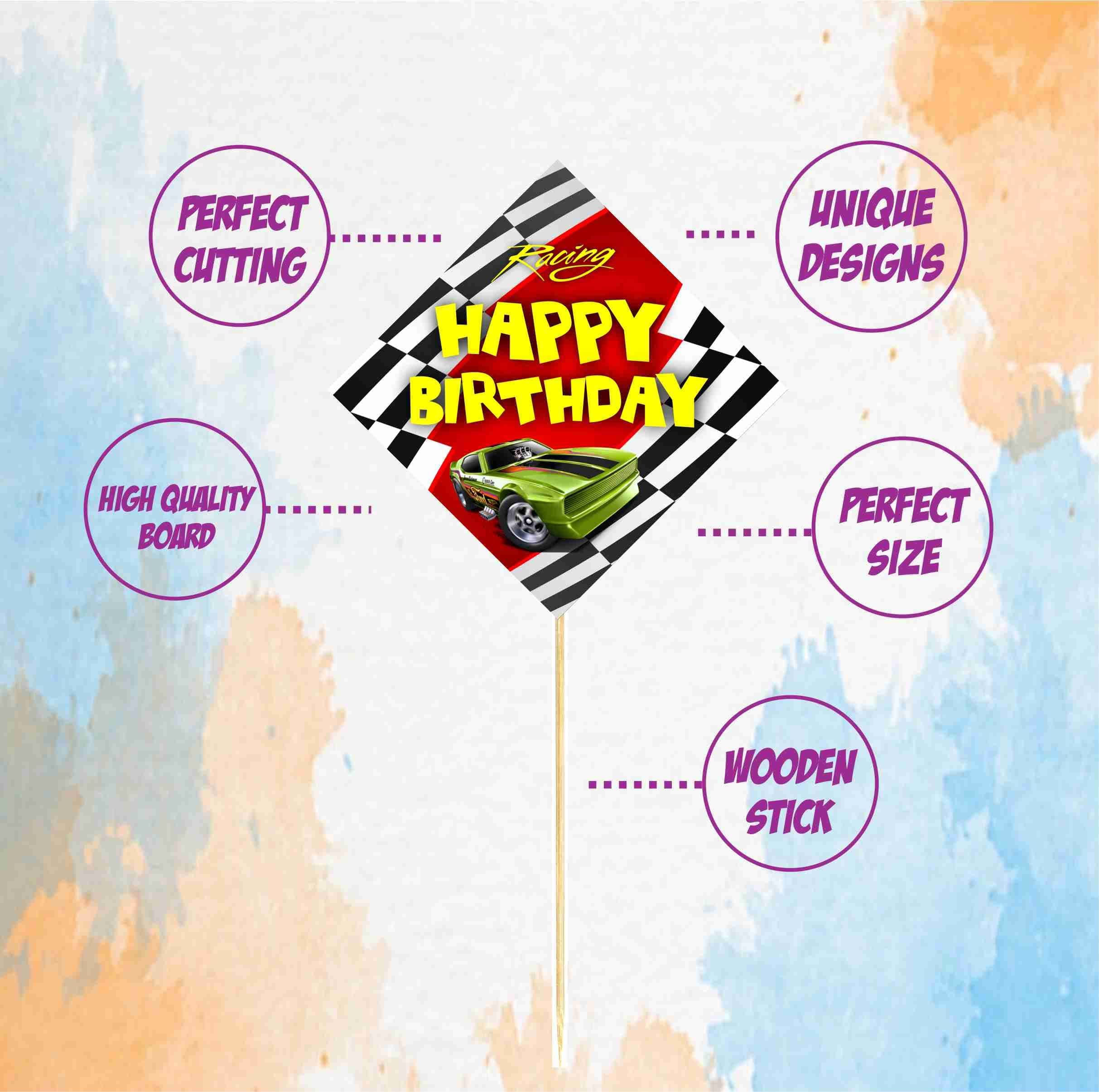 Balloonistics Sports Car Theme Happy Birthday Cake Toppers - Pack of 10 Double-Sided Cardstock Treat Picks - Racing & Supercar Party Decorations - Fast One & Two Fast Cake Decor - Includes Food-Safe Bamboo Sticks(Cake Topper - Pack of 10) thumbnail 5