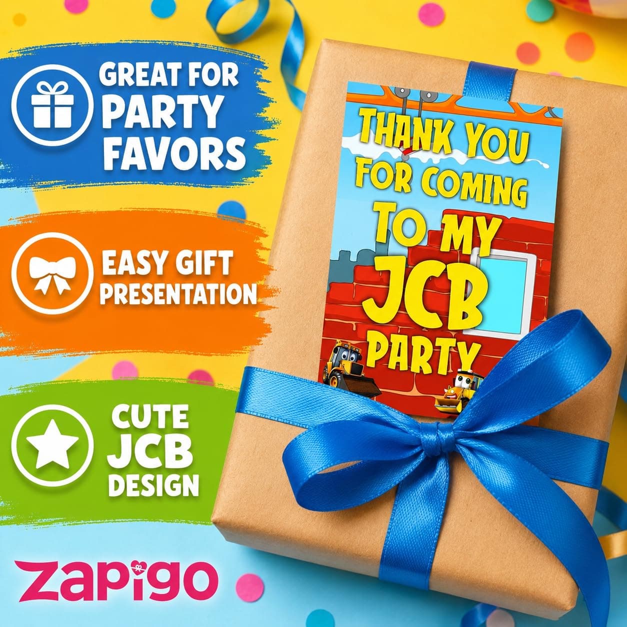 Balloonistics Little JCB Theme Thank You Cards - Pack of 20 Construction Party Appreciation Notes - Premium Cardstock Yellow Digger & Excavator Stationery, "Loads of Thanks" Birthday Favors (Thank you Cards - Pack of 20) thumbnail 4