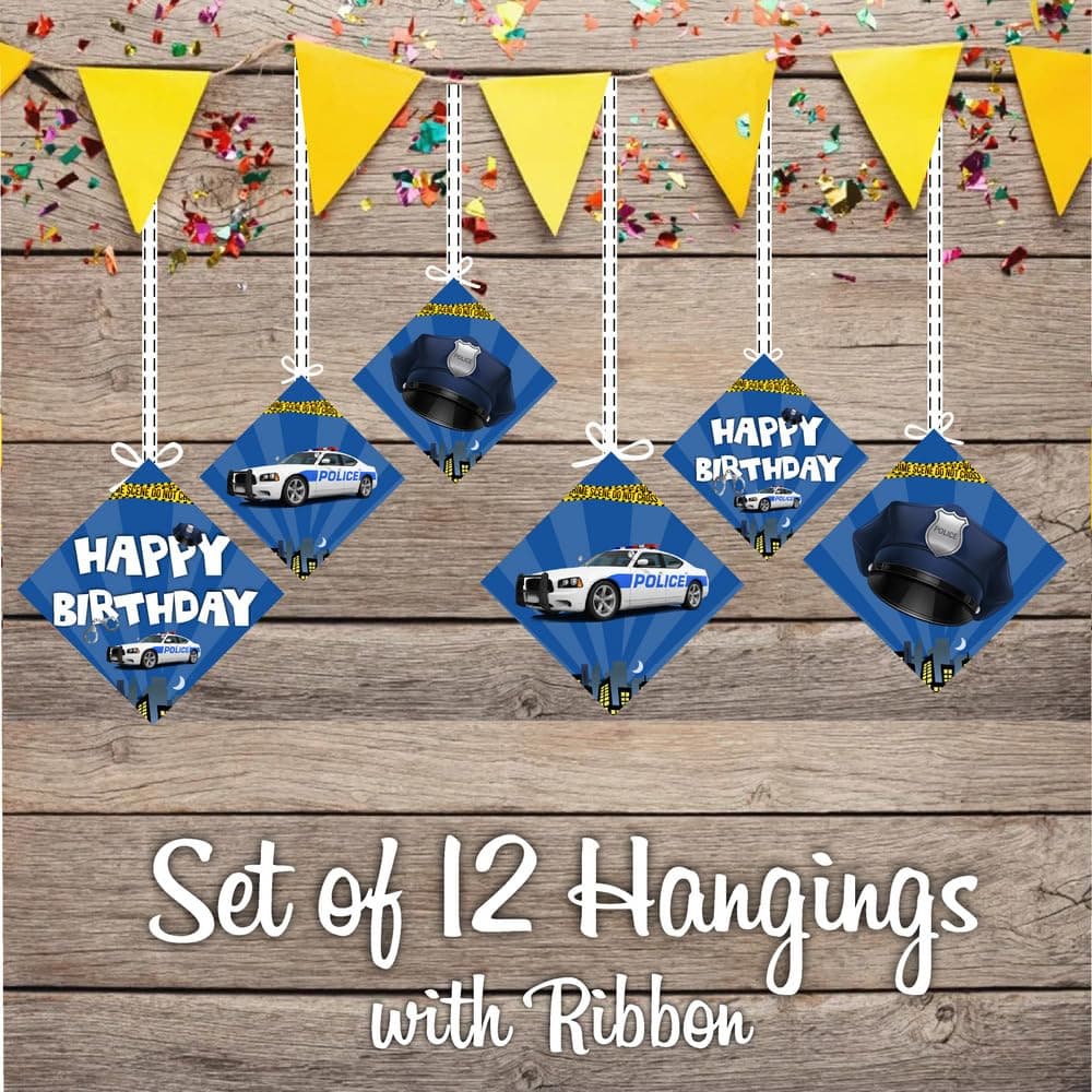 Balloonistics Police Happy Birthday Hanging Swirls - Pack of 12 Double-Sided Cardstock Streamers - Police Officer Birthday Decorations, Cop Car & Badge Ceiling Decor, Law Enforcement Party Hangers with Ribbons(Hangings - Pack of 12) thumbnail 2