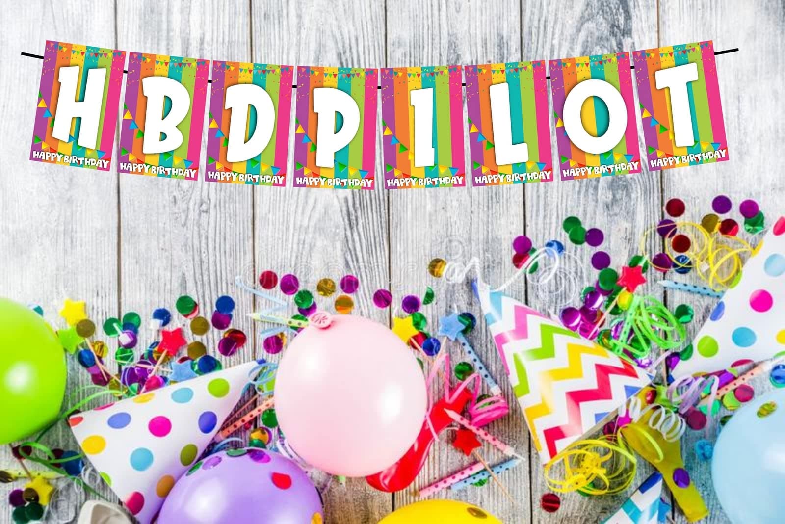 Balloonistics HBD Pilot Happy Birthday Banner - Vibrant Rainbow & Bunting Cardstock Bunting - Aviation, Airplane & Flight Captain Decorations, "Happy Birthday Pilot" Backdrop thumbnail 2