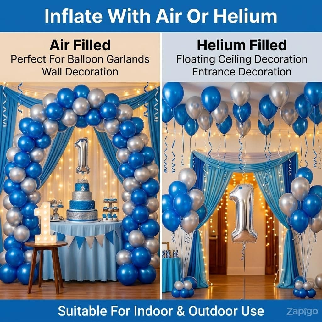 Balloonistics 20th Birthday Decoration Combo Kit - 40 Inch Silver Foil Number Balloon, LED Marquee Light, 50 Silver & Blue Balloons, Happy Birthday Banner, Balloon Pump & Glue Dots thumbnail 5