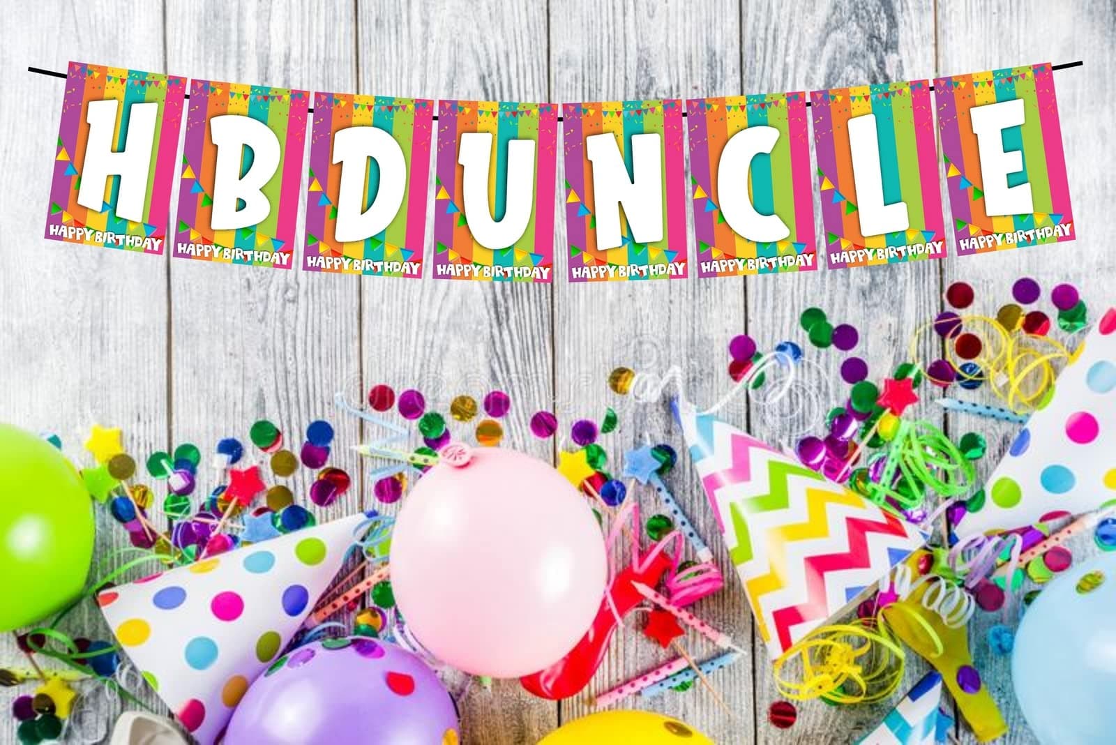 Balloonistics HBD Uncle Happy Birthday Banner - Vibrant Rainbow & Bunting Cardstock Bunting - Family Celebration & Milestone Decorations, "Happy Birthday Uncle" Backdrop thumbnail 2