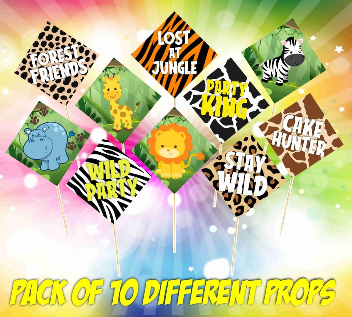African Safari Theme 10 Pack Photo Booth Props with Bamboo Sticks African Jungle Animal Theme Birthday Party Decorations Premium Cardstock Jungle Safari Party Supplies for Kids & Adults thumbnail 7