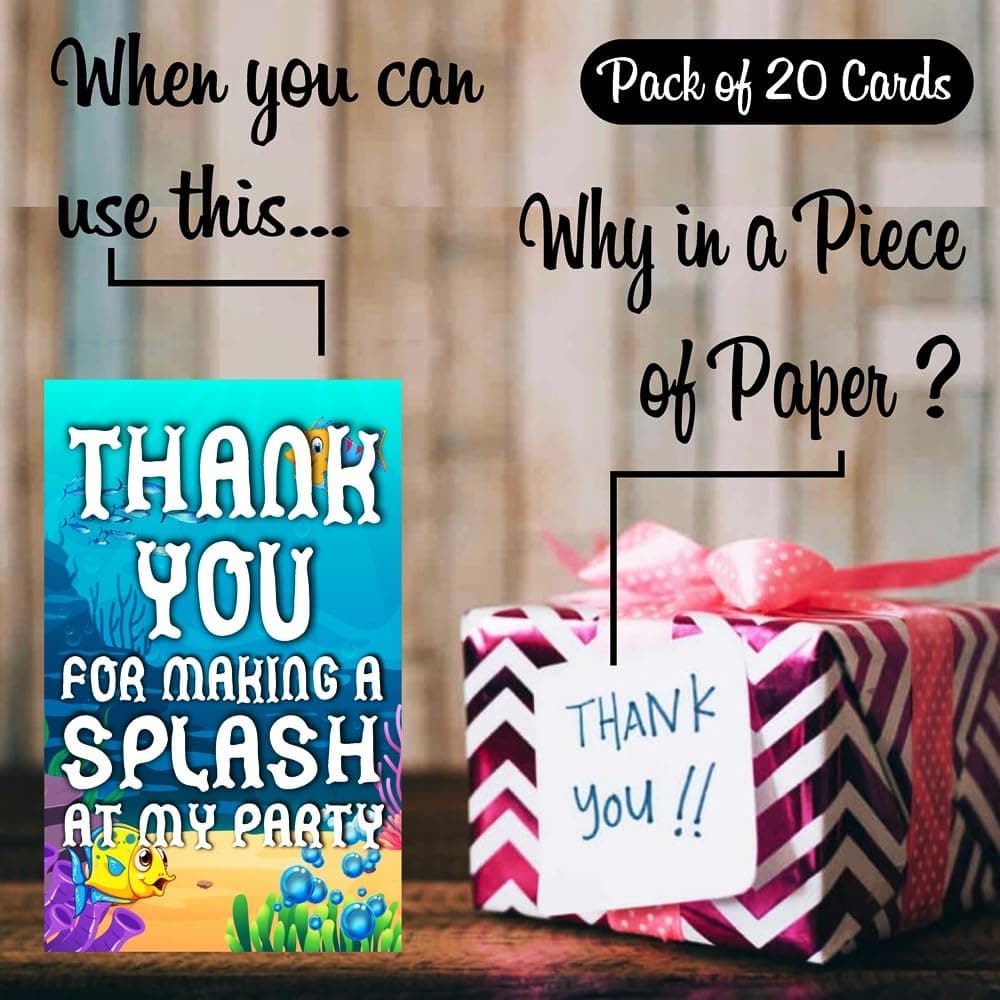 Balloonistics Ocean Underwater Theme Birthday Thank You Cards Cardstock Notes for Return Gifts Party Supplies for Kids Birthday (Thank you Cards - Pack of 20) thumbnail 2