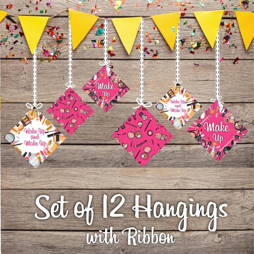 Balloonistics Makeup Theme Happy Birthday Hanging Decorations - Pack of 12 Double-Sided Cardstock Cutouts with Ribbons - Glamour & Cosmetics Party Ceiling Decor, Spa Day & Salon Theme Room Accents (Hangings - Pack of 12) thumbnail 2
