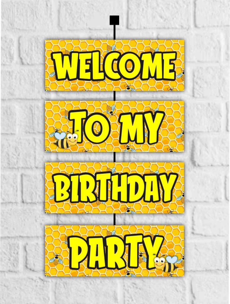 Balloonistics Honey Bee "Welcome" Board 2.3 Feet Large Cardstock Honey Bee Theme Party Decorations Hanging Welcome Sign with Ribbon for Birthday, Indoor & Outdoor (Welcome Outdoor Board) thumbnail 1