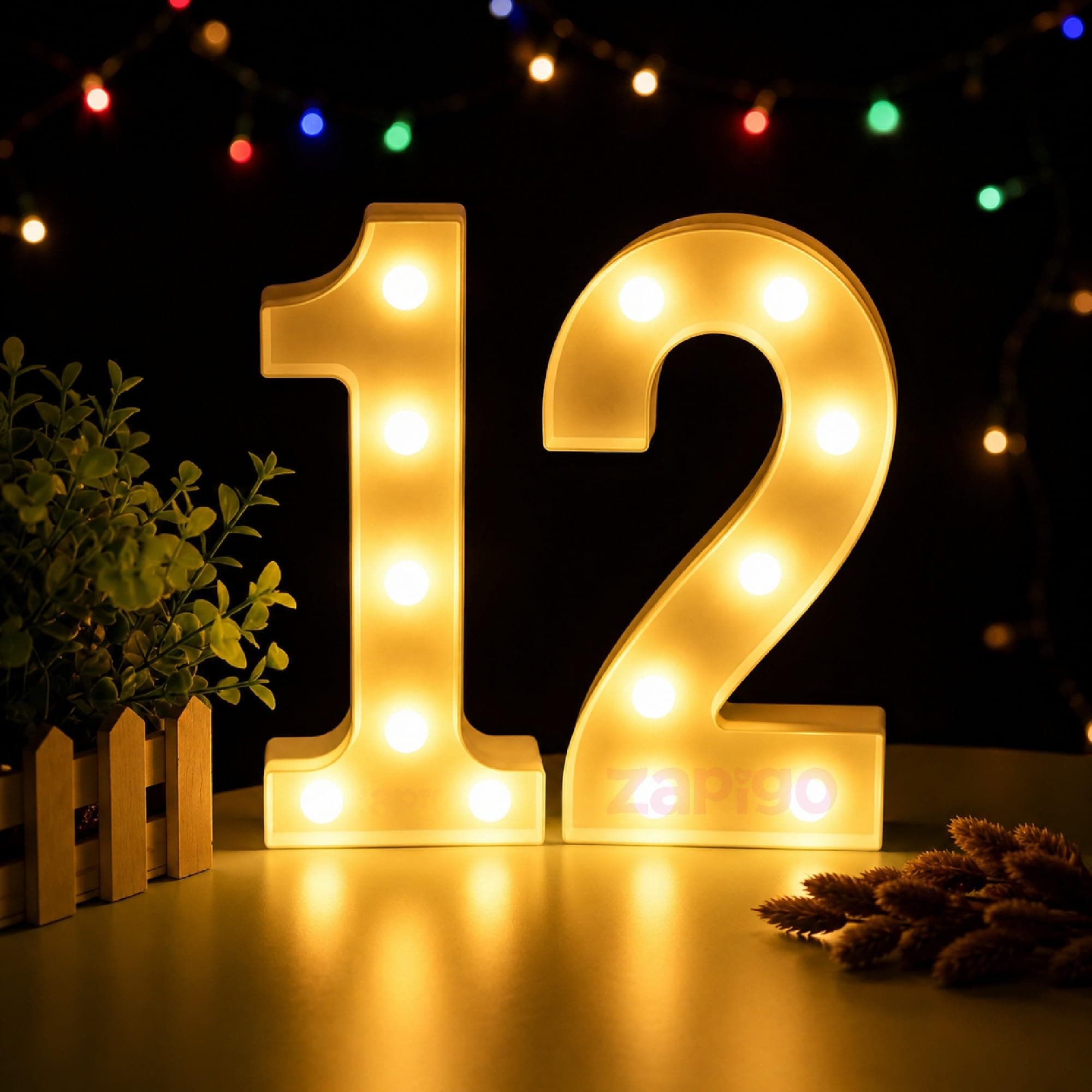 Balloonistics LED Marquee Number 12 Light - Cordless Battery-Operated Light Up Number Sign for 12th Birthday, Anniversary, Wedding, Party Decoration, Wall Hanging or Table Display